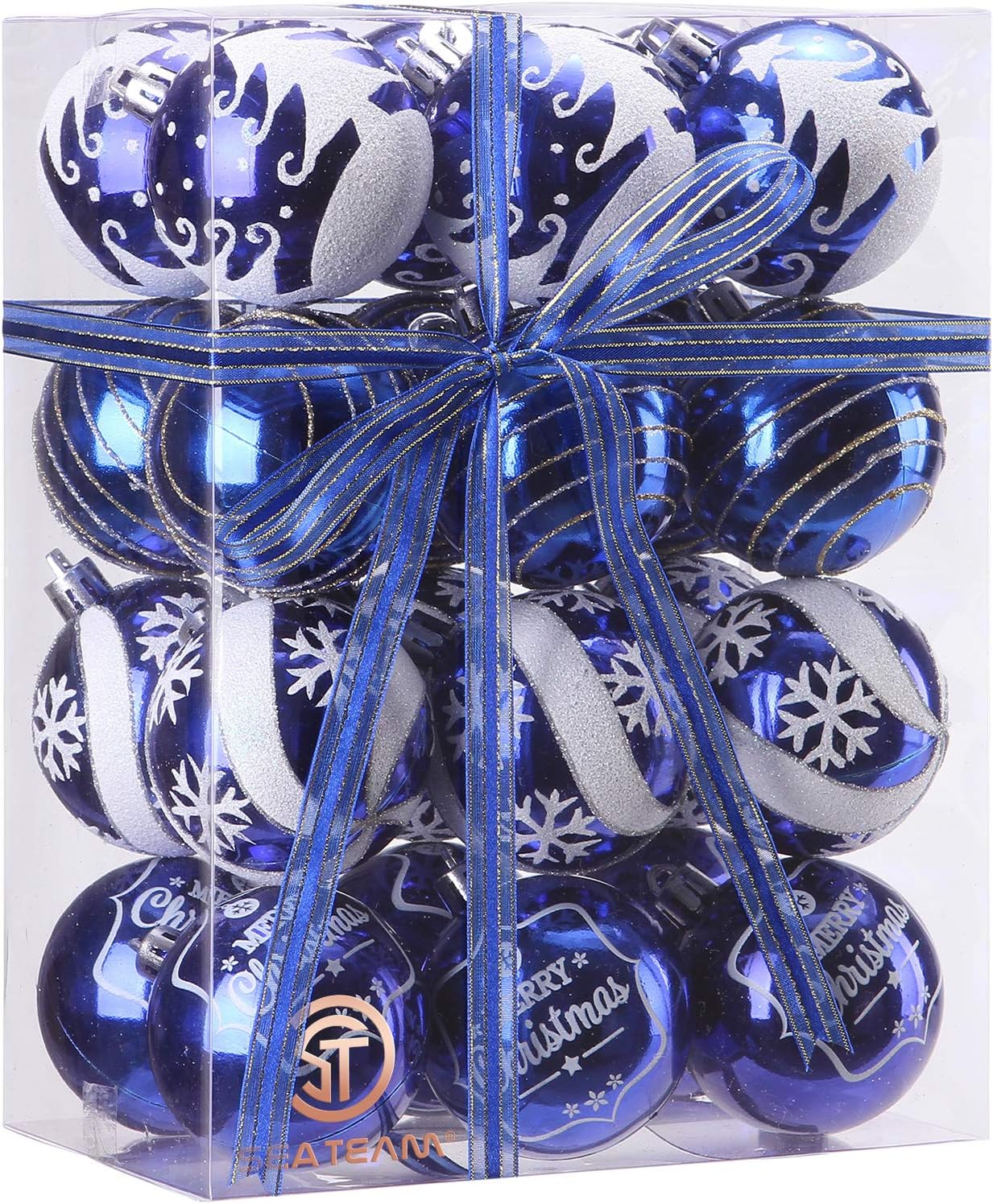 Sea Team 60mm/2.36" Delicate Painting & Glittering Shatterproof Christmas Ball Ornaments Decorative Hanging Christmas Ornaments Baubles Set for Xmas Tree - 24 Counts (Blue) 60mm/2.36" Blue