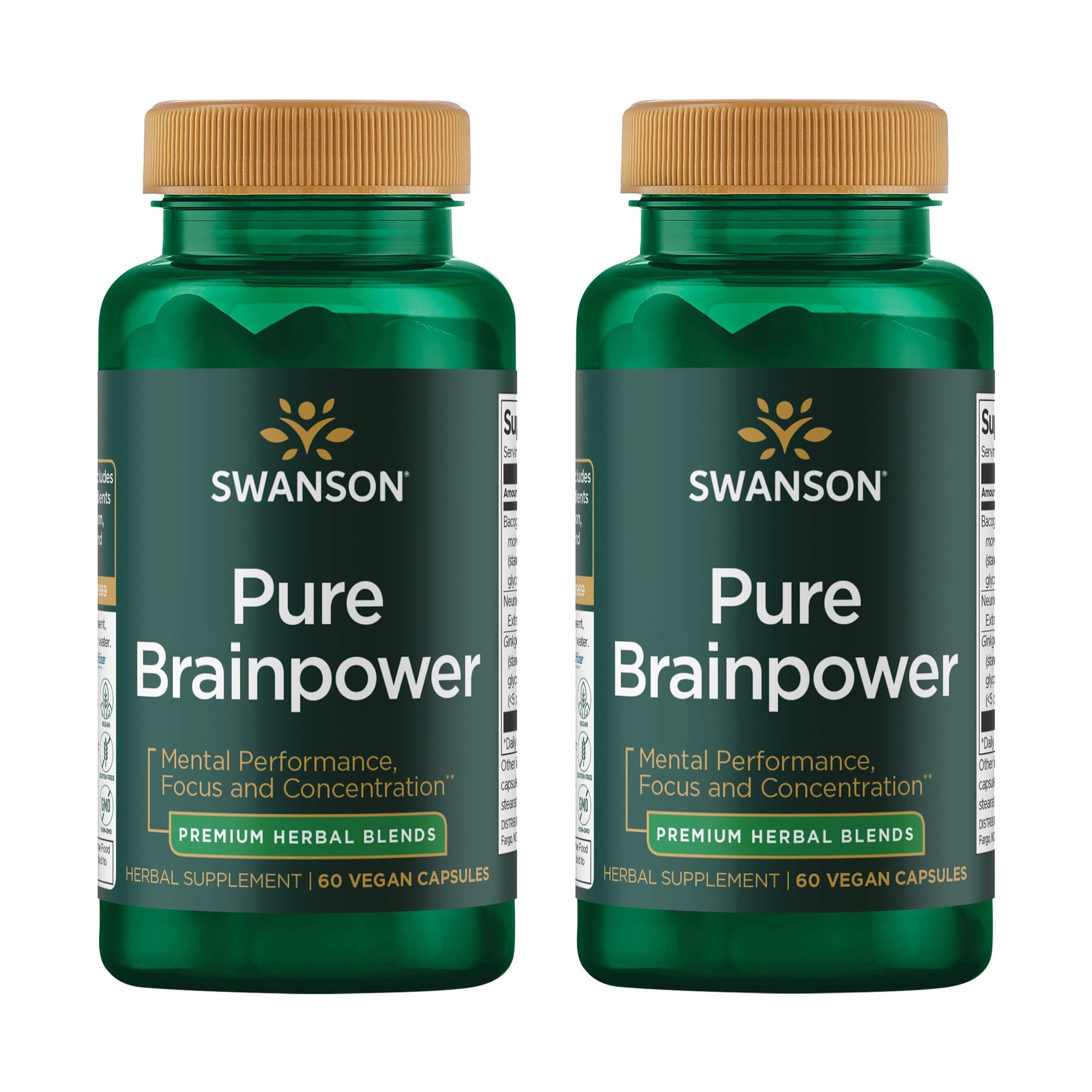 Swanson Pure Brainpower Brain Health Supplement, 60 Veg Caps, 2 Pack 60 Count (Pack of 2)