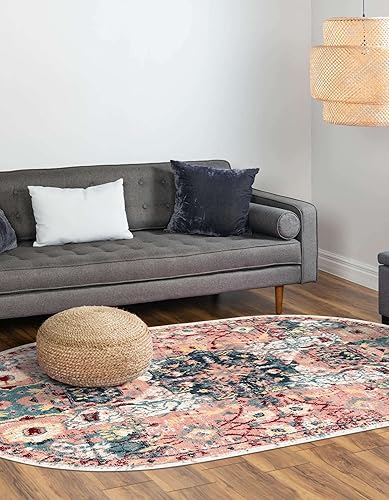 Miniatura 3 de Unique Loom Sumter Collection Alfombra de área, Aiken (8 x 10 pies, ovalada, rosaazul)