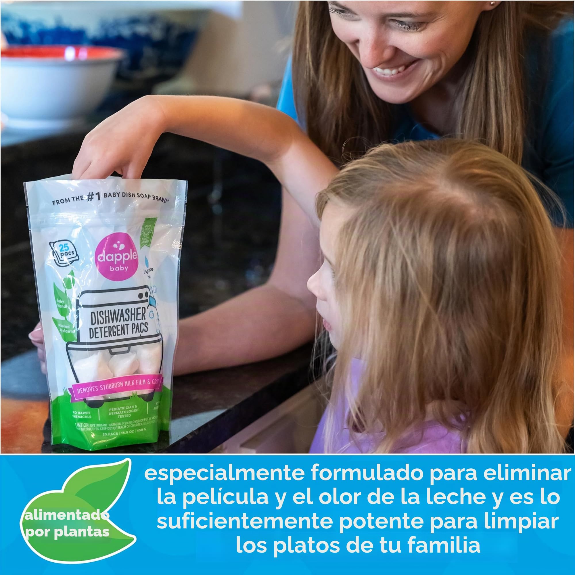 DAPPLE Paquete de lavavajillas para biberones y platos, sin fragancia, cápsulas automáticas para lavaplatos, cápsulas de limpieza para lavavajillas, fórmula a base de plantas, 25 unidades
