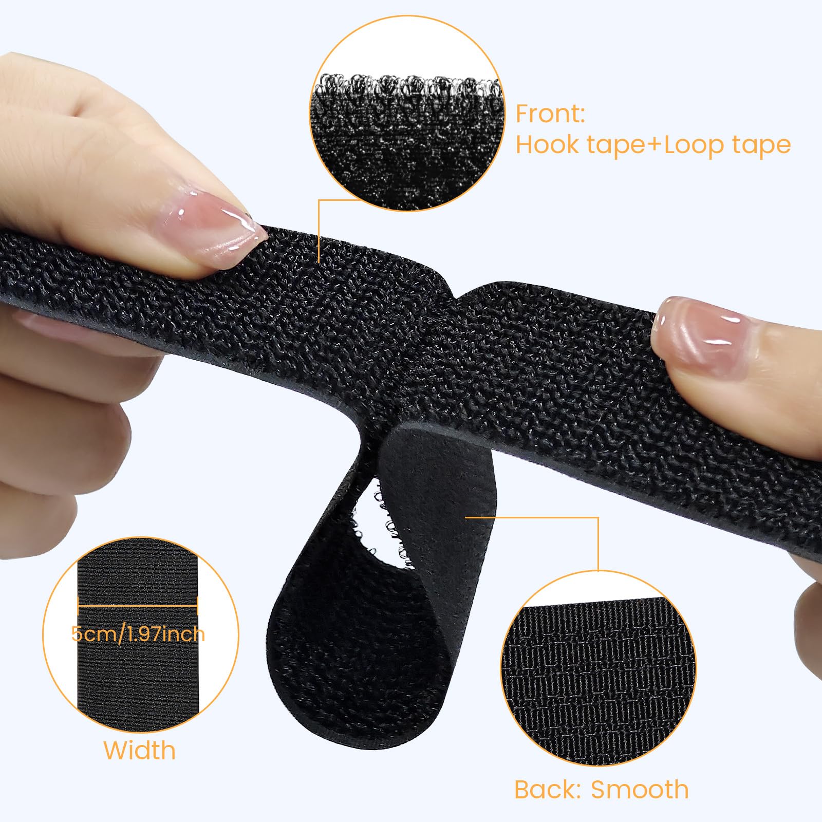 Cinghie per cavi regolabili 5 m x 5 cm 10 anelli antigraffio riutilizzabile nero