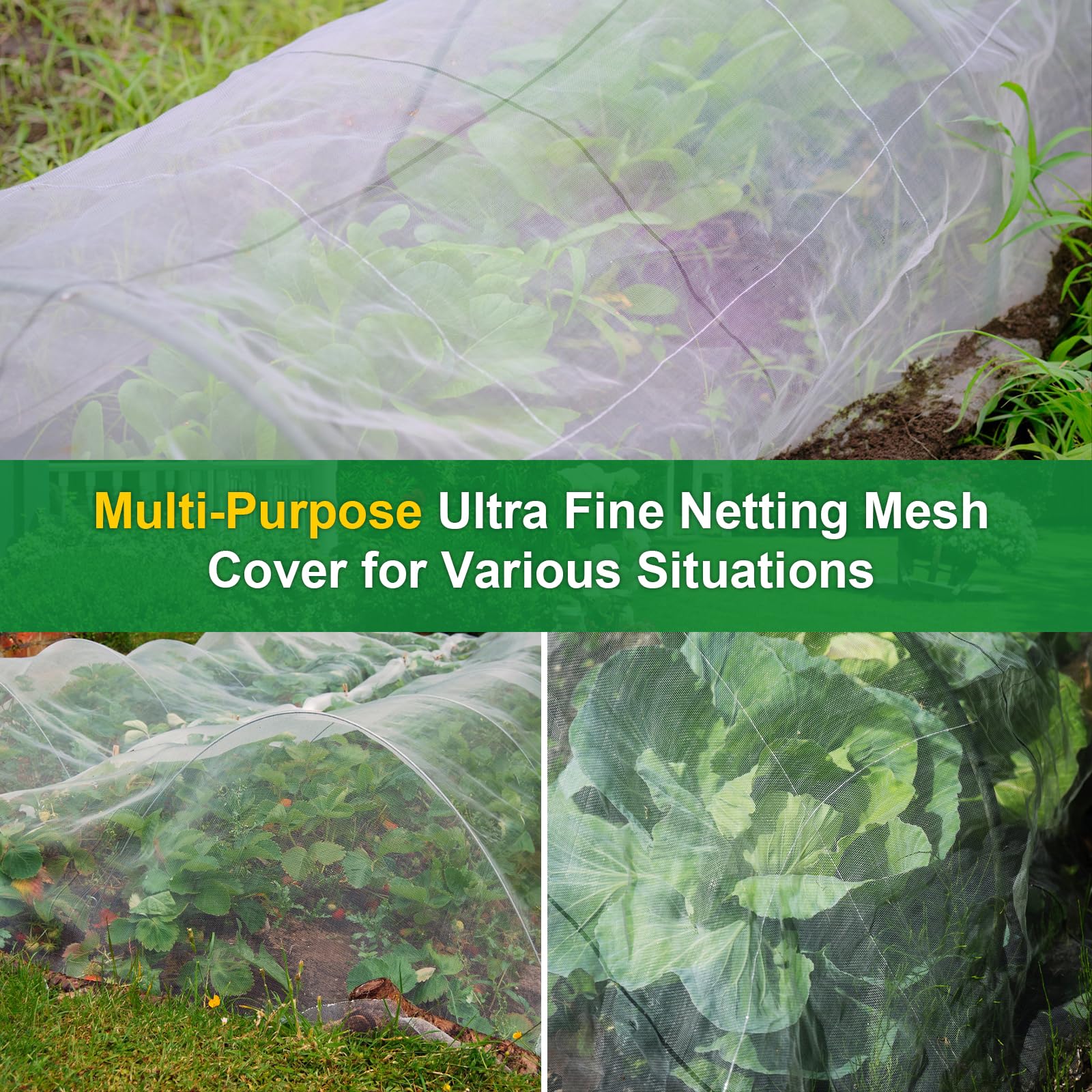 NONMON Filet de jardin en maille ultra fine de 3 x 15,2 m pour protéger le jardin, les arbres fruitiers, les légumes, les myrtilles, les plantes, les rangées de plantes