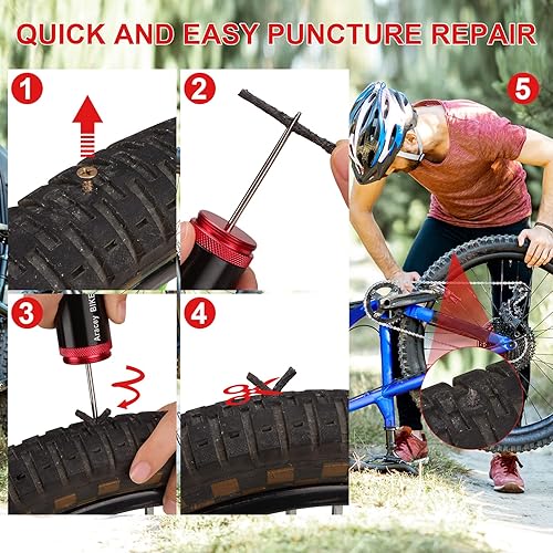 Miniatura 5 de Aracey Kit de reparación de neumáticos de bicicleta sin cámara, 20 tapones para neumáticos, tubo de almacenamiento, cápsula portátil, kit de