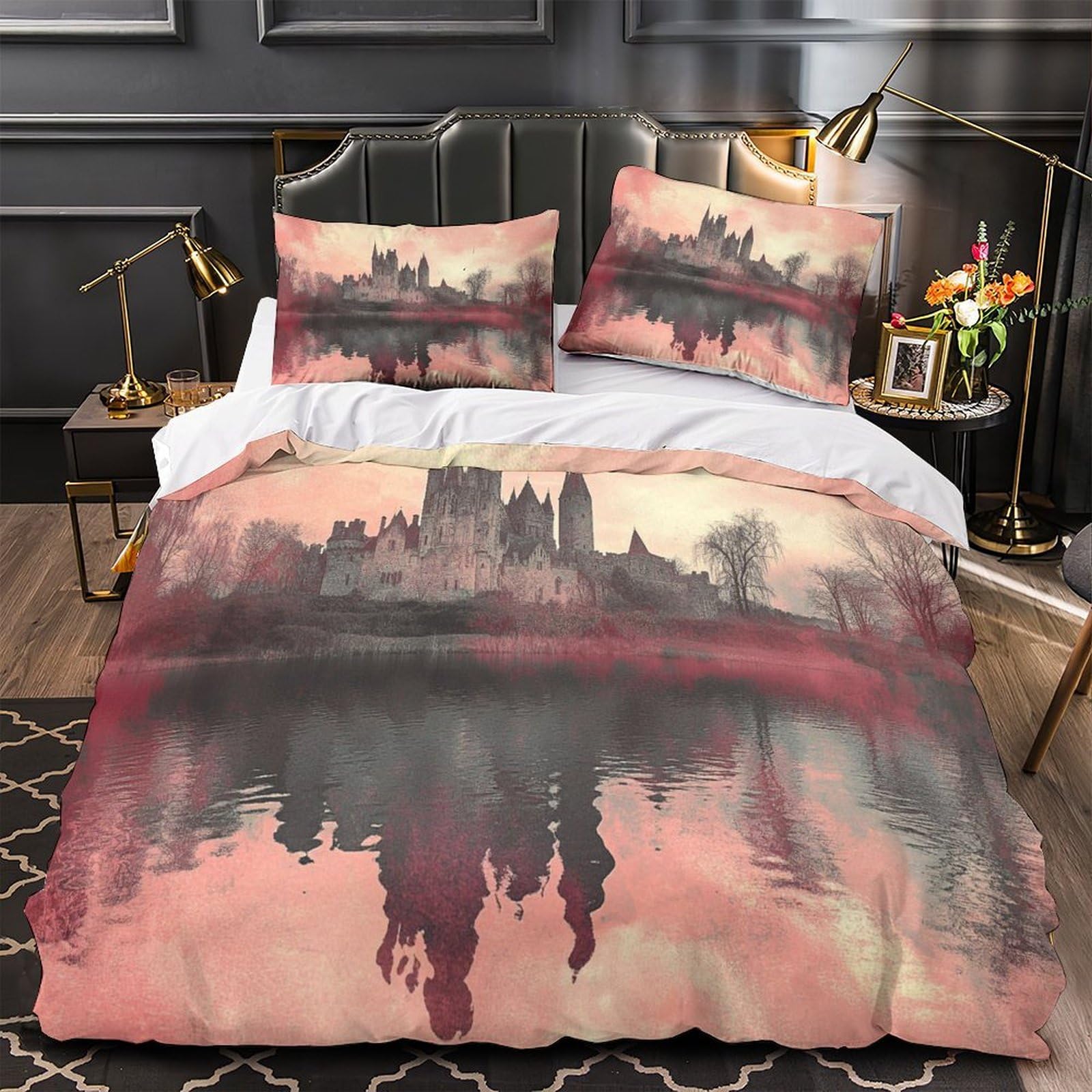 Parure housse de couette château 3D microfibre luxe 135x200cm