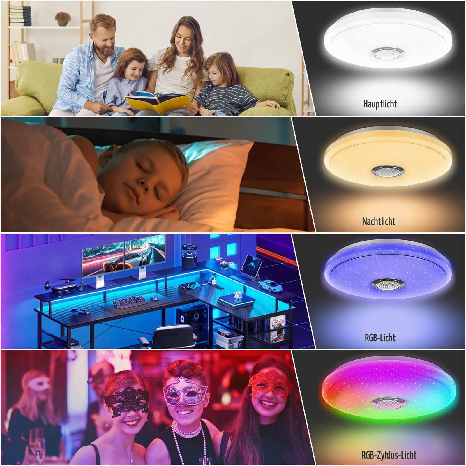 LED Deckenleuchte Dimmbar 60W LED RGB Deckenlampe Ø40CM Badezimmer Lampe Badlampe mit Bluetooth Lautsprecher Fernbedienung und APP-Steuerung für Kinderzimmer Schlafzimmer Wohnzimmer
