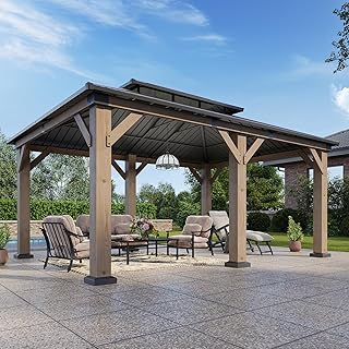10 Outdoor Patio Gazebo Ideas for Shade and Entertaining 32 Aoxun 12' x 20' Outdoor Wood Gazebo, Hardtop Gazebo Permanent Wooden Pav...