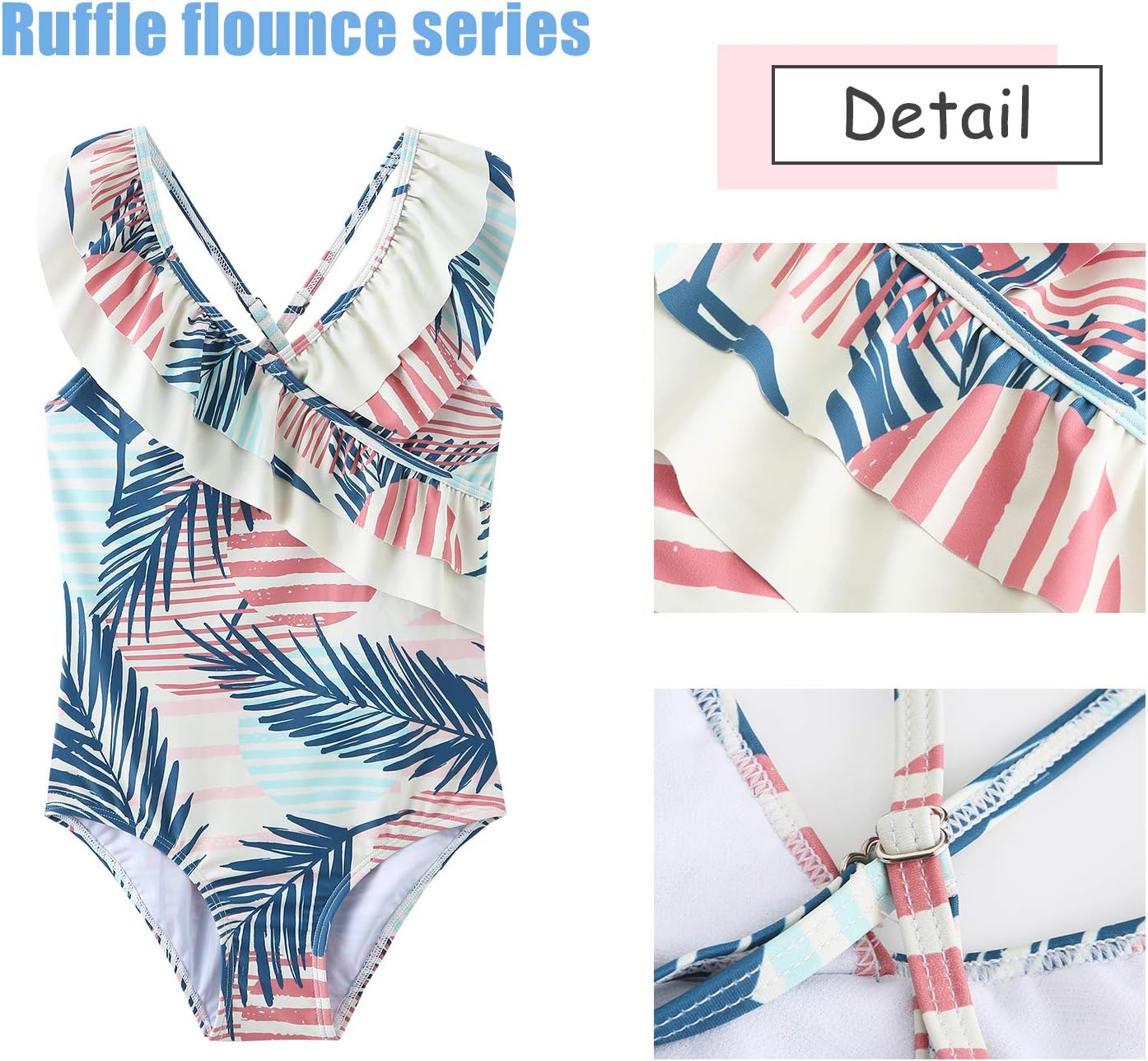 Moon Tree Girls One Piece Swimsuits Off Shoulder Bathing Suit for Kids Summer Ruffler Swimwear 3-16 Years - Image 4