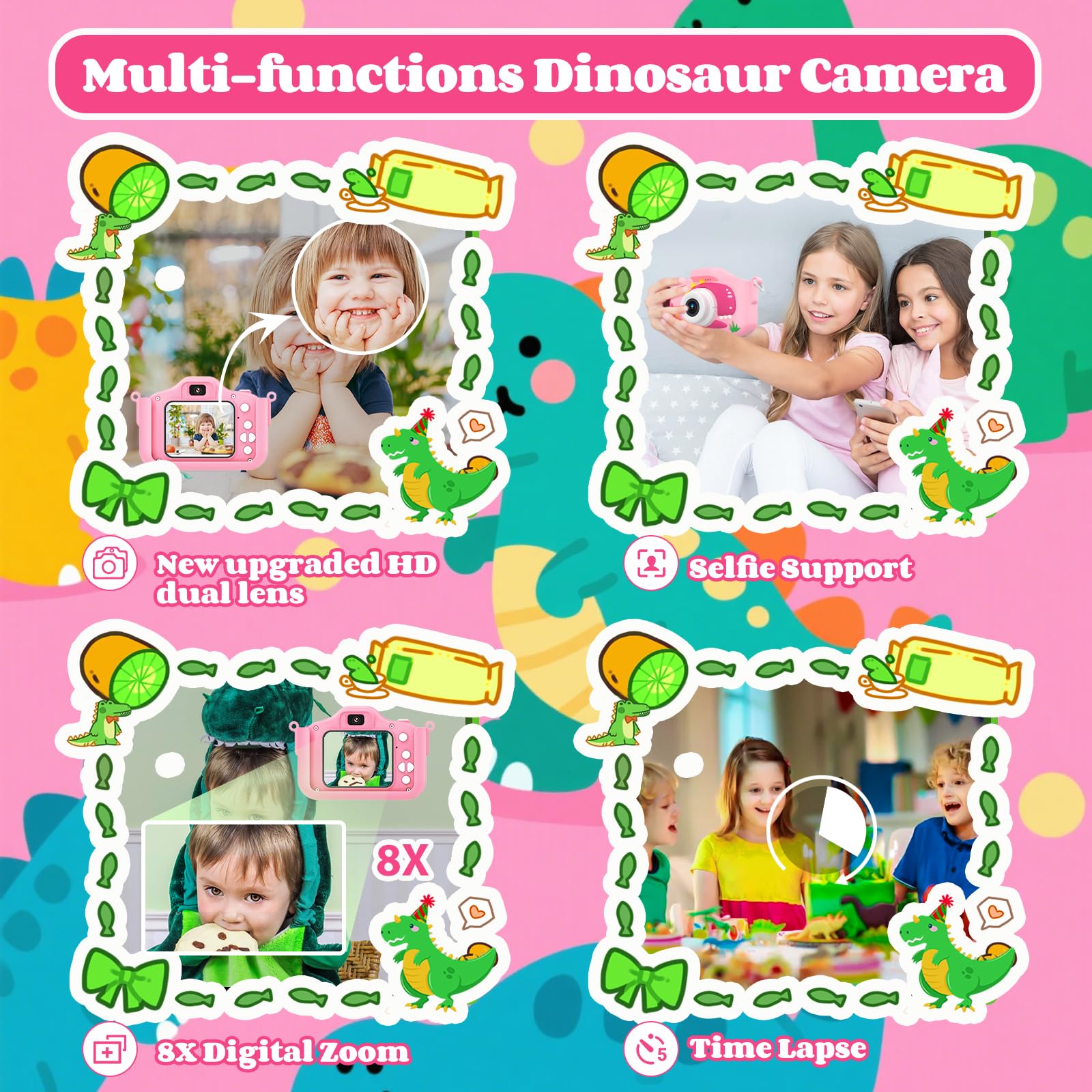 Cámara para niños, cámara para niños con tarjeta de 64 GB, 48 MP, 1080P HD, cámara para niños pequeños, regalos de cumpleaños de Navidad para niños pequeños de 3, 4, 5, 6, 7, 8, 9 años (rosa)