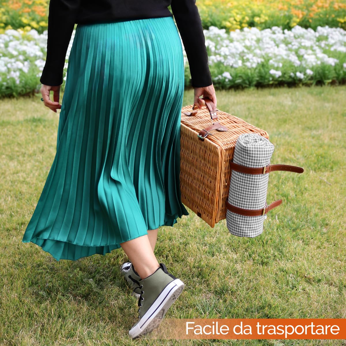 Linxor - Cestino da picnic isotermico con tovaglia e accessori - 2 persone