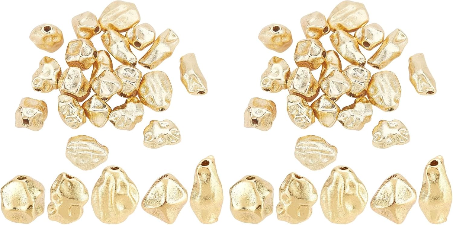PH PandaHall 20pcs 18K Gold Plated Irregular Beads, 5 Styles Twist Gold Beads Brass Spacer Bead Twist Nuggets Loose Bead for Necklace Bracelet Earring Jewelry Making (Pack of 2)