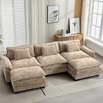 Oprisen Modular Sectional Sofa, Comfy Cloud Couch Sectional Sofa with Ottoman, Chenille Sofa Sleeper Deep Seat Sofa with Throw Pillows for Living Room (Black, 120"- U Shape)