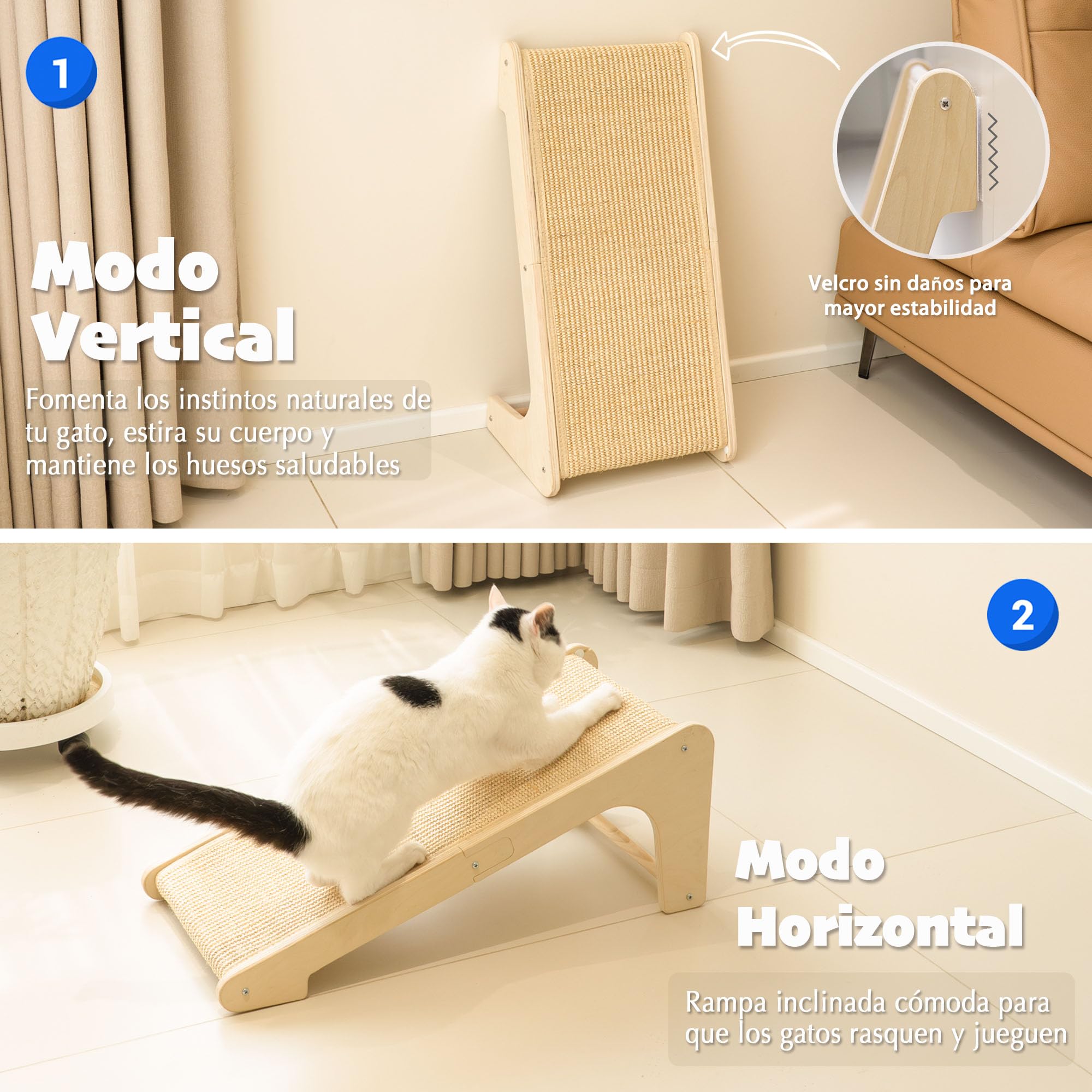 PETKARAY Rascador para Gatos de Sisal con Forma de L y Doble Uso, Poste Rascador de Sisal Natural de 64 cm, Protector de Muebles con Catnip, Diseño Clásico