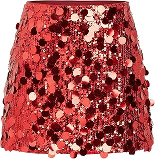 CIDER Sequin Mid Waist Sparkle Skirt Party Club Night Out Mini Skirt for Women