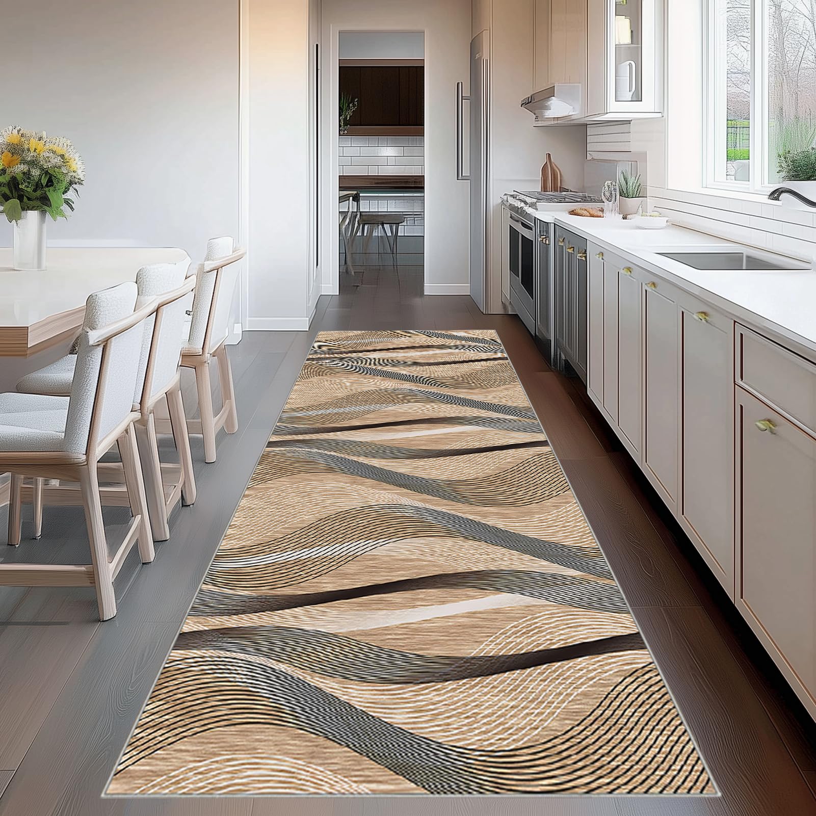 Flurteppich Läufer Lang, Teppich Läufer für Küche, 100 x 600 cm rutschfest Läufer Flur Langer Läufer Teppich Waschbar Schlafzimmer Läufer Küchen Teppiche für Wohnzimmer Büro Korridor, Flur Teppich