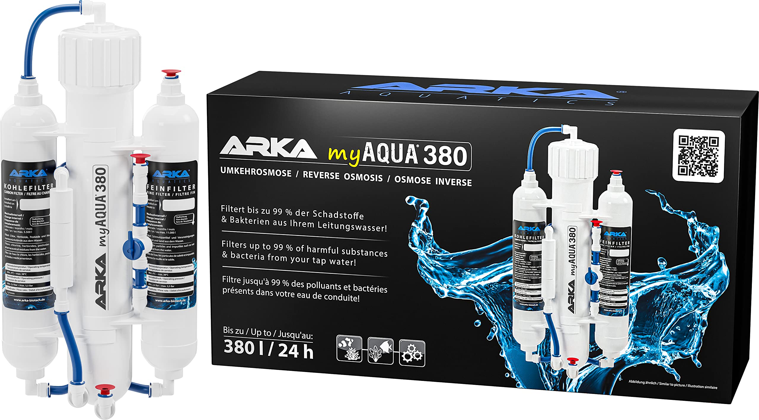 Osmosi Acquario 380 L/giorno - myAqua Impianto Completo | Impianto di osmosi inversa per acqua pura, riduce sali, silicati, nitrati, cloro e metalli pesanti