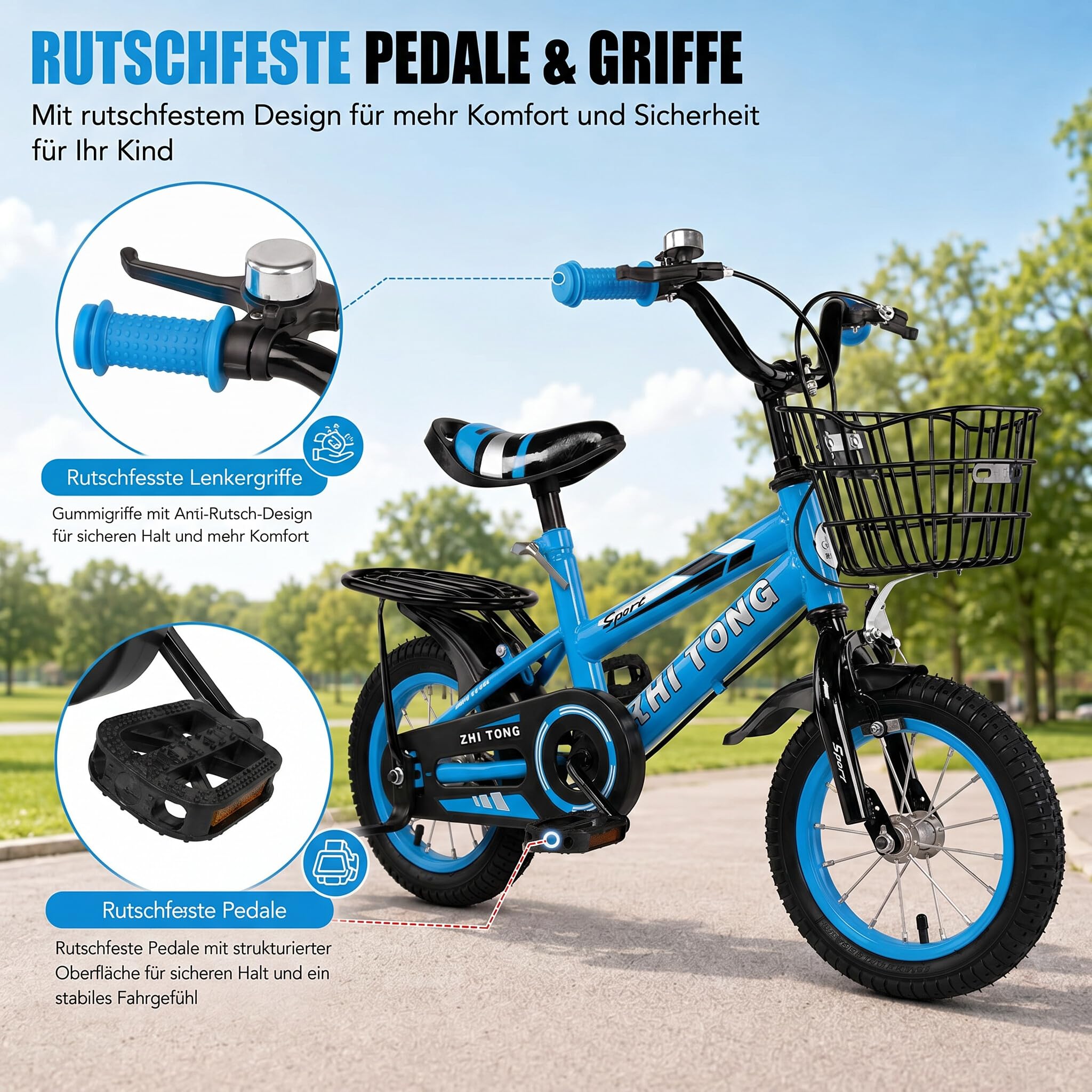 Kinderfahrrad für ab 2 3 4 5 Jahre Mädchen & Jungen, 14 Zoll Kinderfahrräder mit Stützrädern, Höhenverstellbar Kinderfahrrad mit Korb und Rücksitz, Fahrrad für Schulung Outdoor