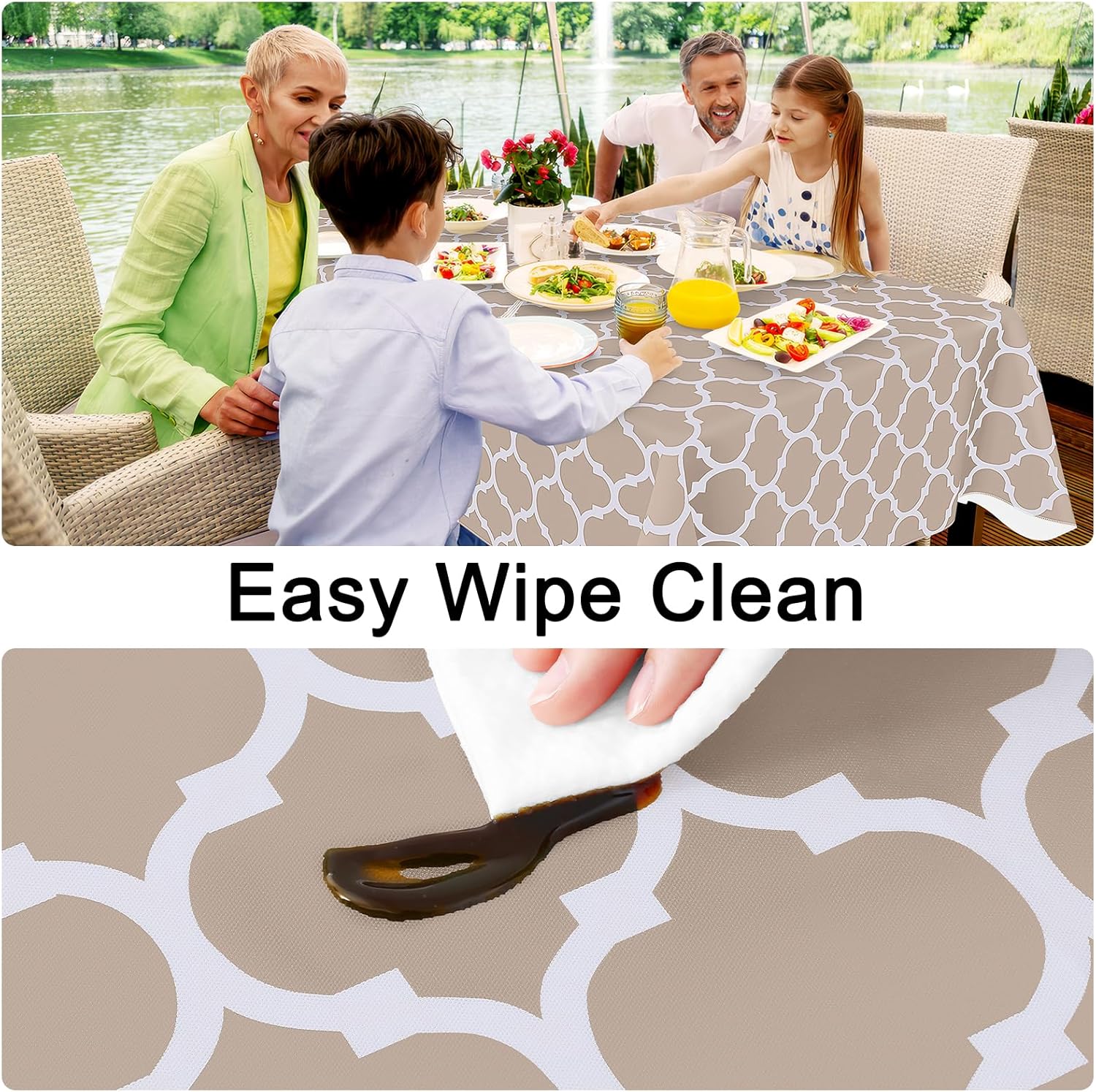 Smiry Rectangle Table Cloth, Waterproof Vinyl Tablecloths with Flannel Backing for Rectangle Tables, Wipeable Spillproof Plastic Tablecloth for Dining, Camping, Indoor and Outdoor (60"x120", Khaki)