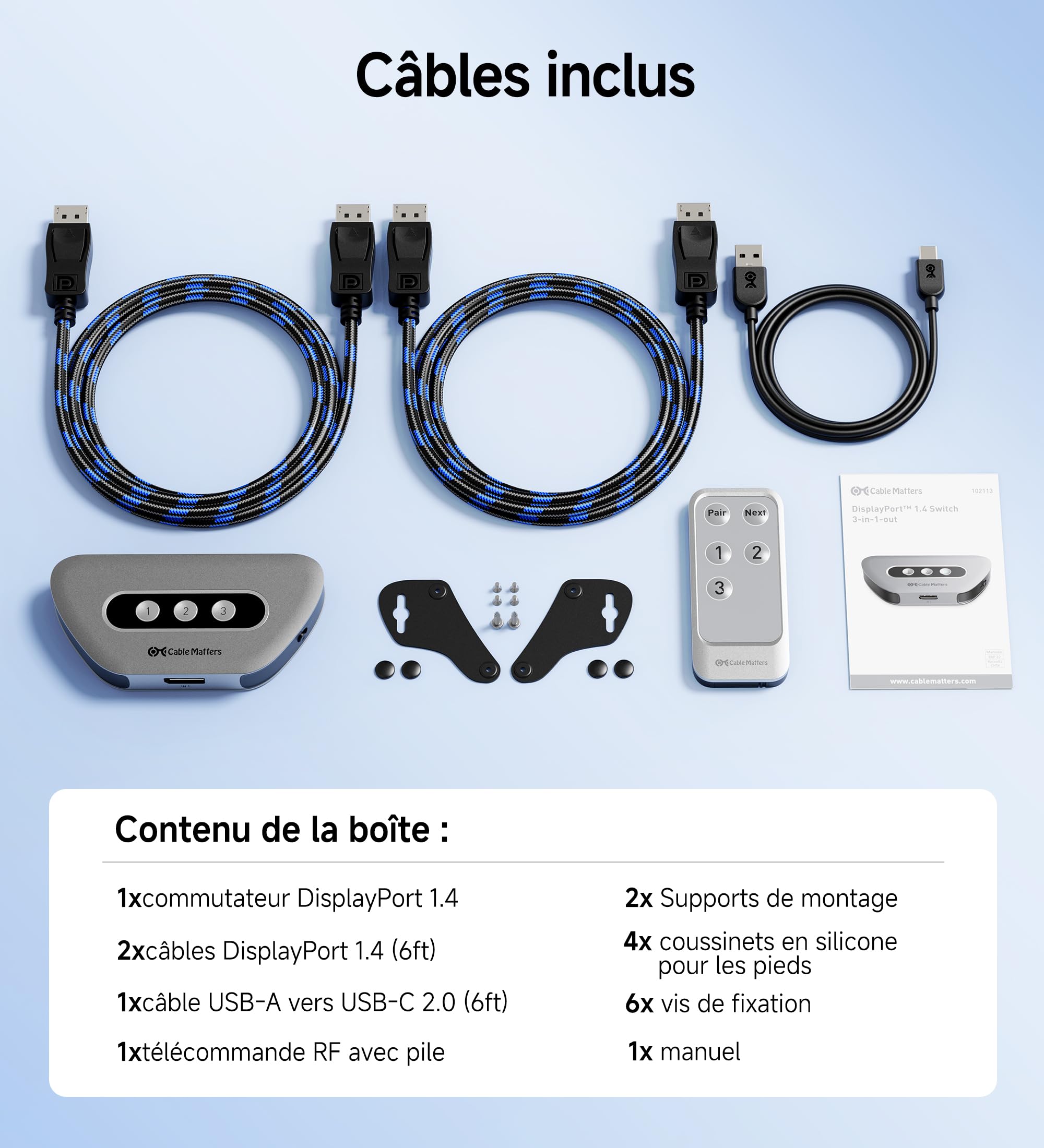 Cable Matters Commutateur DisplayPort 1.4, sortie 3 en 1