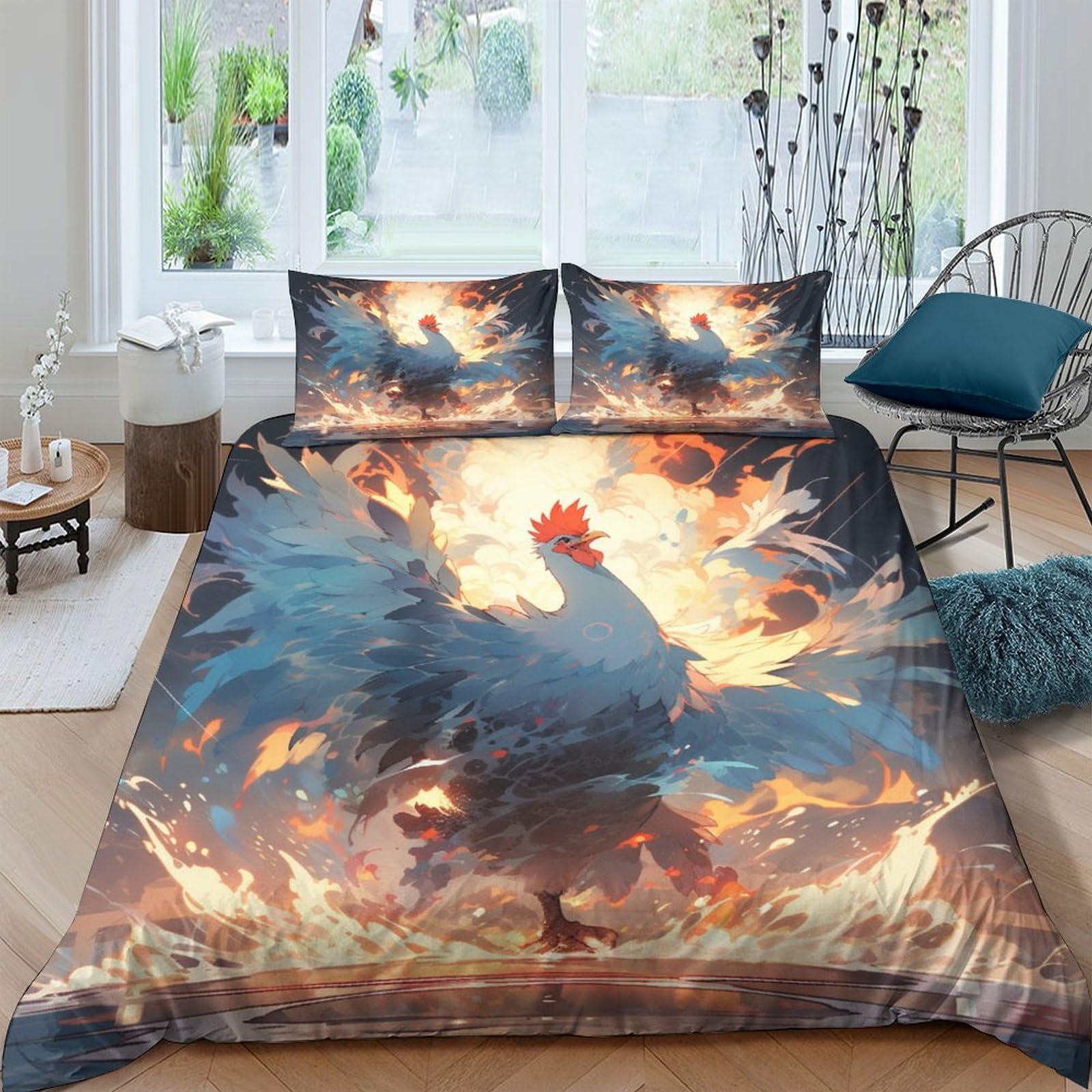 Parure de lit Coq motif animaux 3D pour une chambre campagne chic