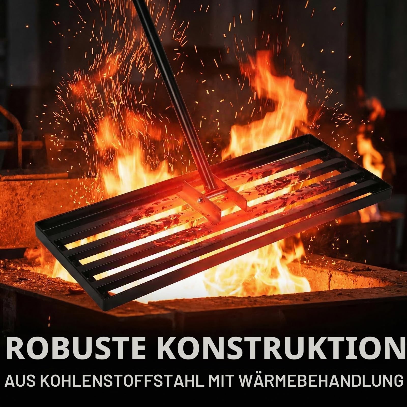 Rasen-Nivellierrechen, 76 cm x 25 cm, robuster Metall-Nivellierer mit 200 cm ergonomischem langem Griff, Gartengerät zum Glätten und Nivellieren unebener Rasenflächen