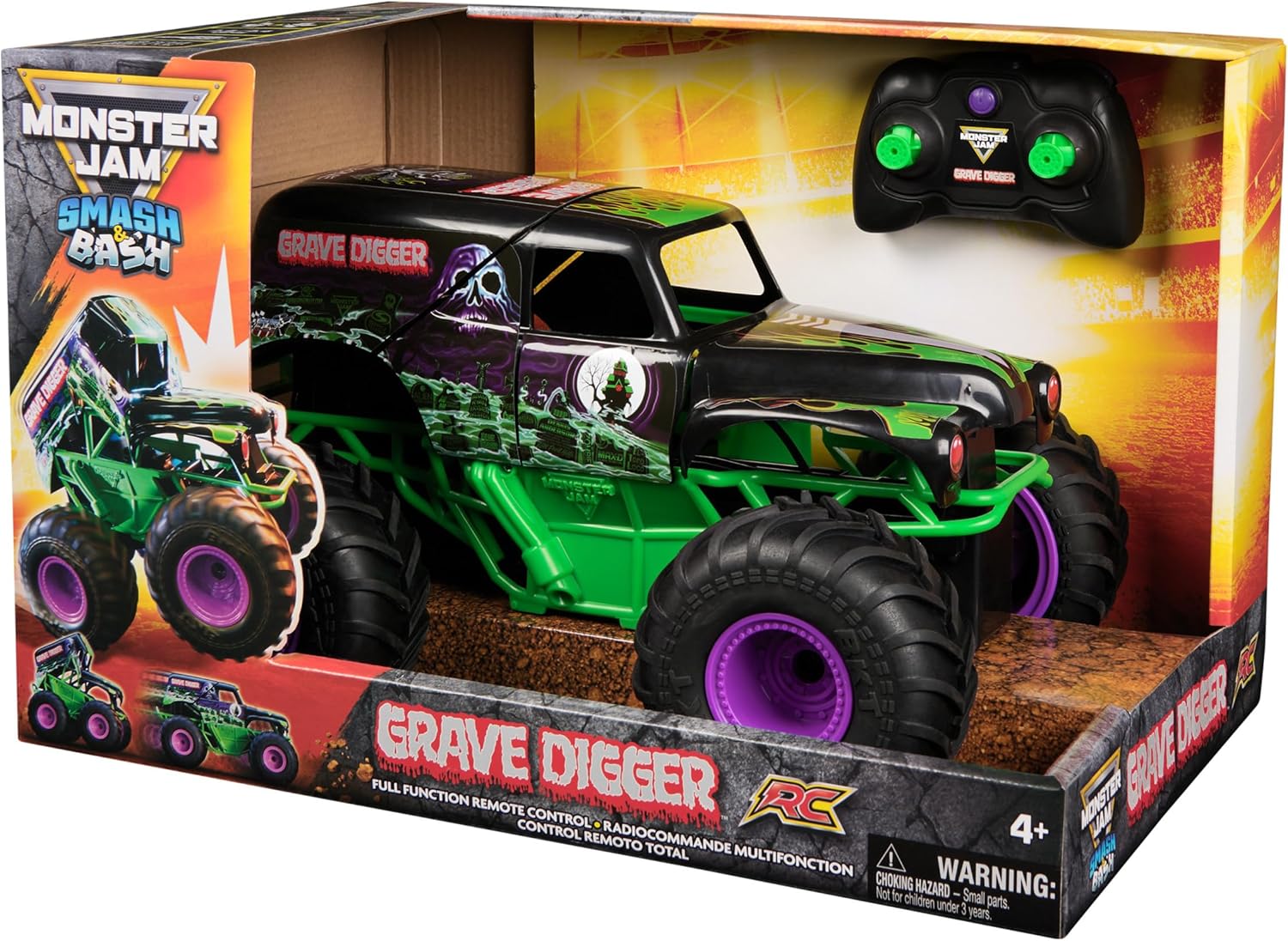 Monster Jam - Smash 'n Bash Grave Digger, Remote Control Monster Truck That Deforms in Crash and Repairs at The Touch of a Button, 2.4GHz Control, Ages 4+