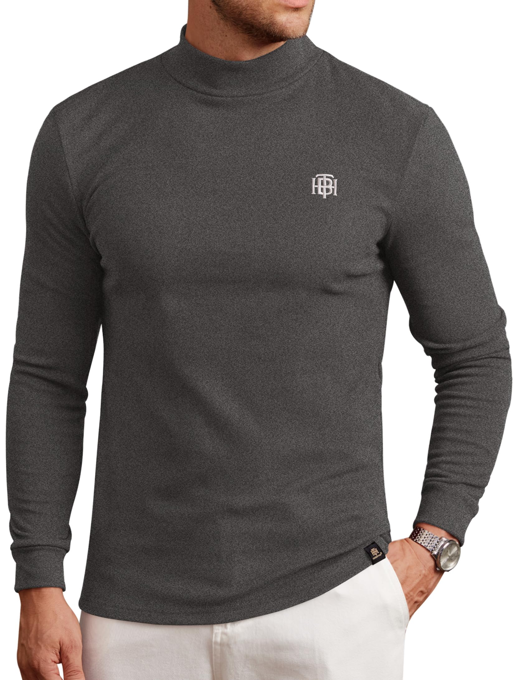 Herberton Mens Mock Turtleneck Shirts Thermal Fleece Casual Undershirt