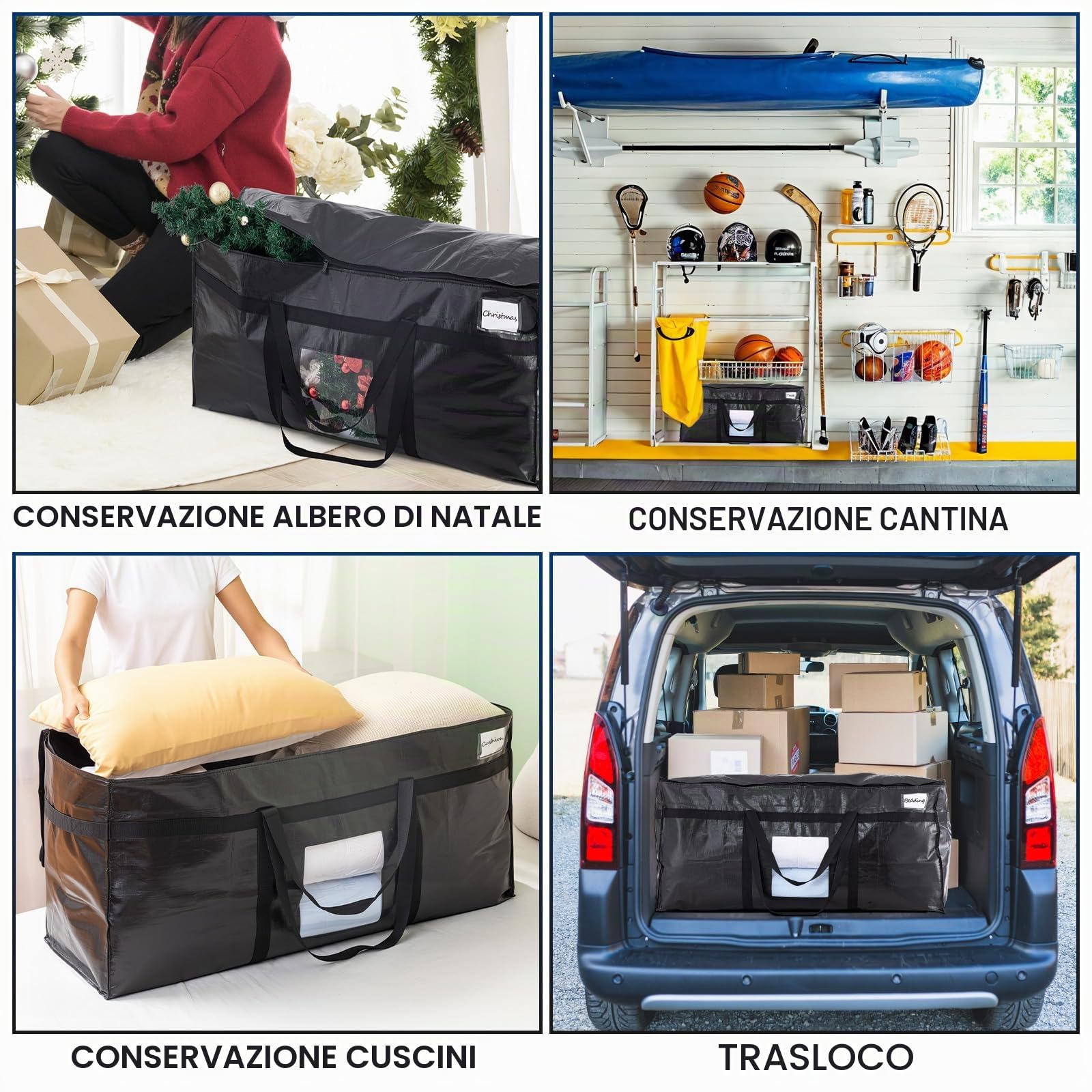 TAILI Borsa Jumbo Extra Large per Traslochi, Confezione da 2, Nero | Con cerniera resistente, per vestiti, biancheria da letto, piumoni e trapunte, grande capacità