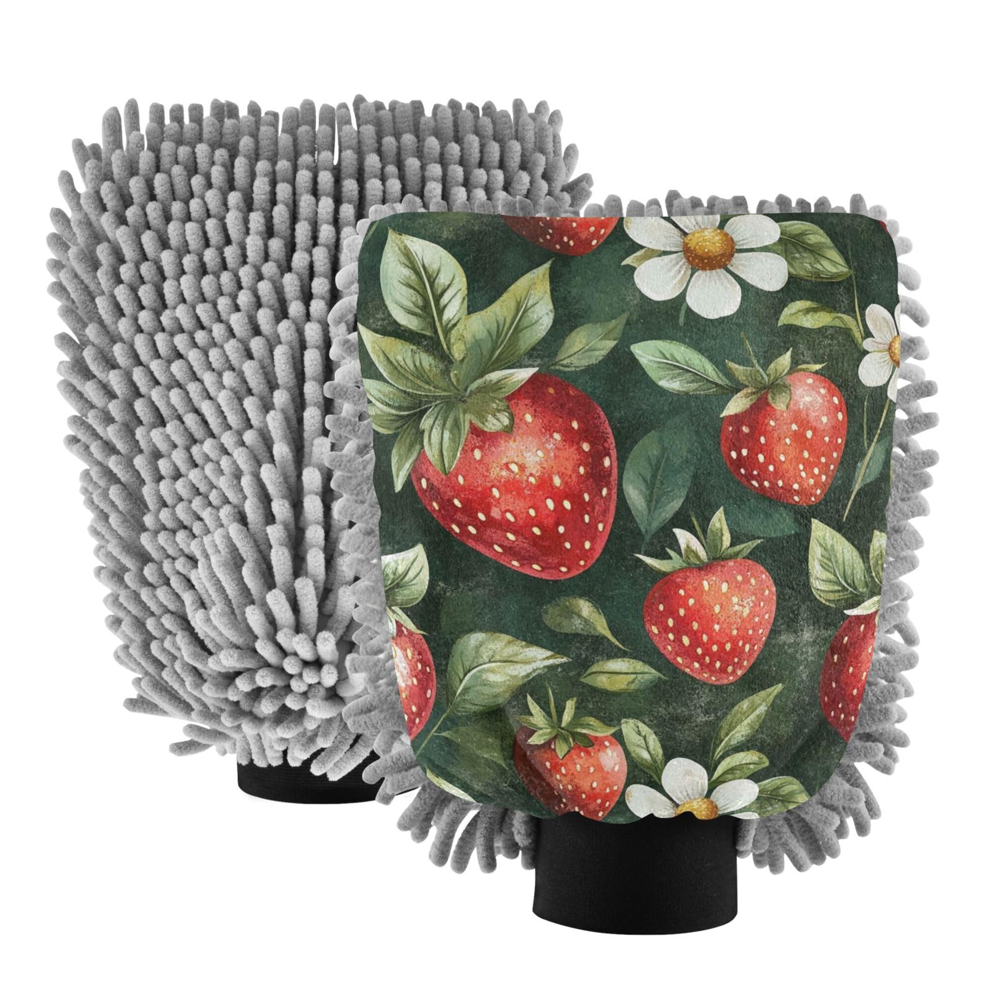 Cute Cartoon Straeberry Car Wash Mit 2 Pack Cars Washing Mitts Scratch Free Clean Sponges for Auto Supplies