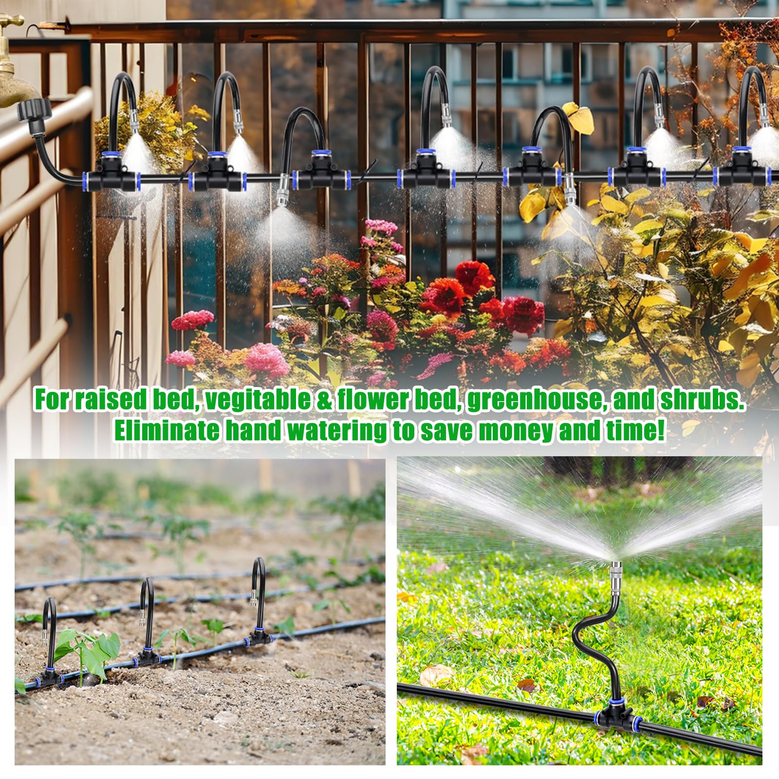 Bewässerungssystem Garten bewässerung 20M Gartenbewässerungssysteme Tropfbewässerungssystem gewächshaus, 25 Directional Brass Spray Nozzles für Outdoor-Nebelkühlsystem, Landschaft, Pflanzen