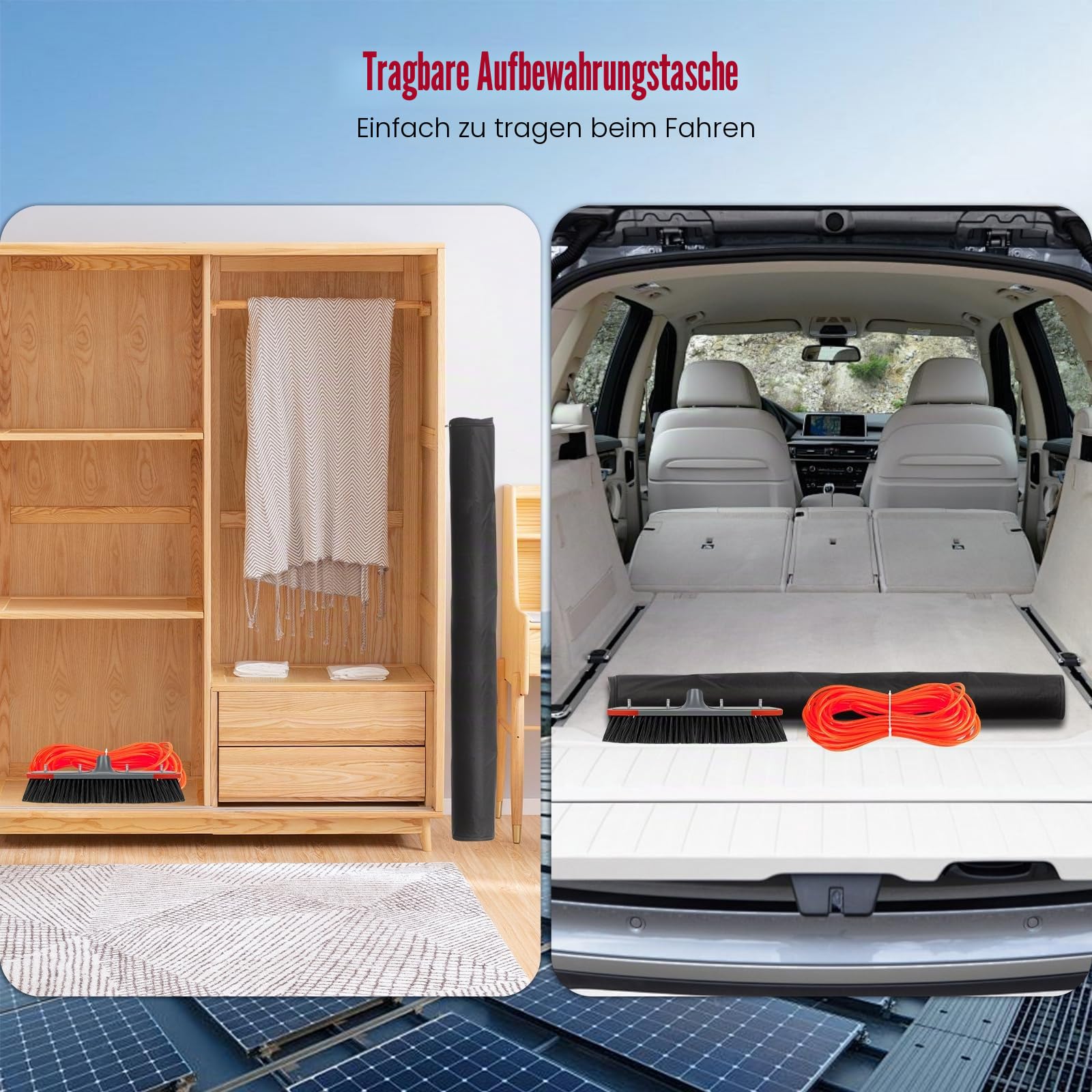 7m Aluminium-Teleskop-Reinigungsbürste mit Wasserschlauch für Solarpanele, Terrassendächer & Fenster, 180° verstellbarer Bürstenkopf, langlebig & platzsparend
