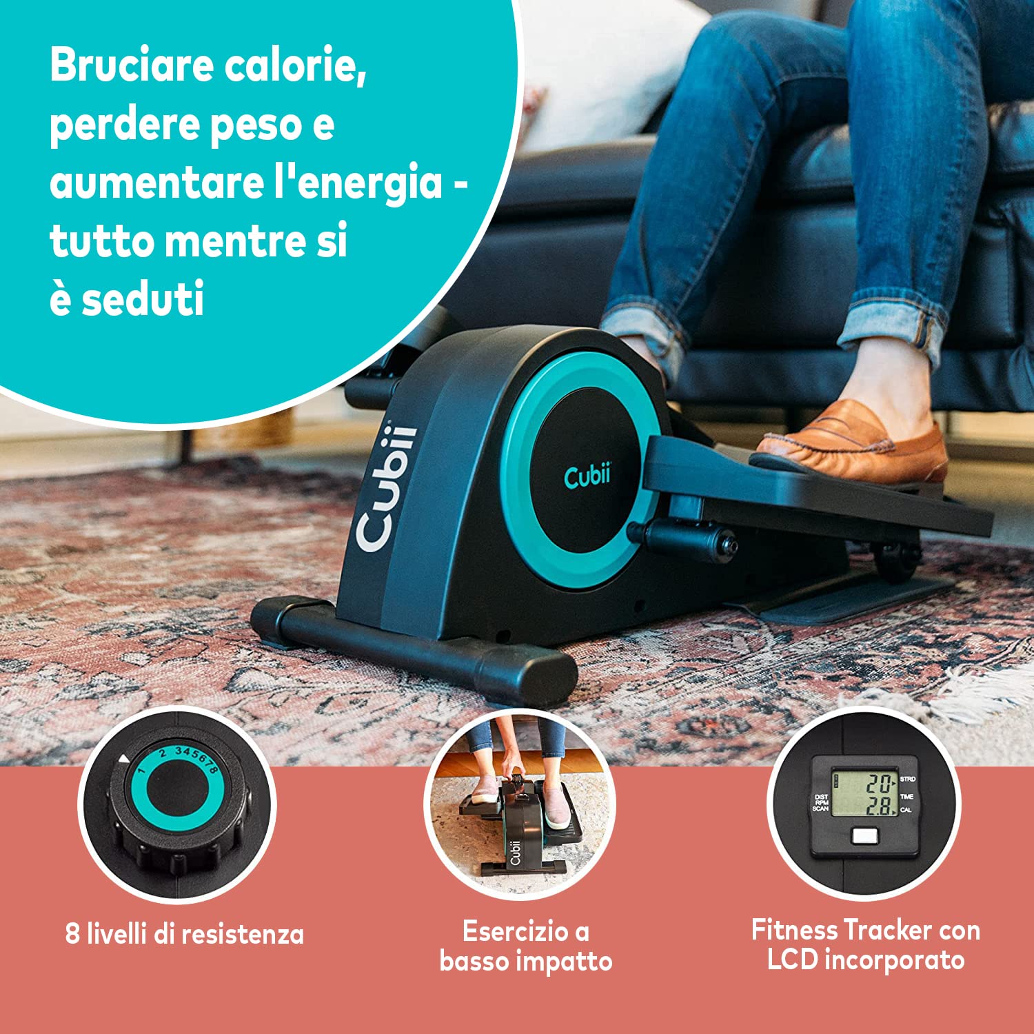 Cubii Junior - Esercitatore a Pedale ellittico sotto scrivania - Attrezzo per Esercizi Domestici con Display Integrato, Facile da installare, Silenzioso, Resistenza Regolabile, Design ergonomico