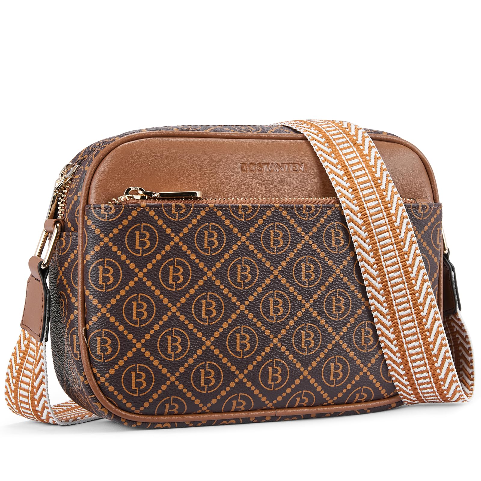 BOSTANTENQuilted Crossbody Bags for Women Vegan Leather Purses Small Shoulder Handbags with Wide Strap