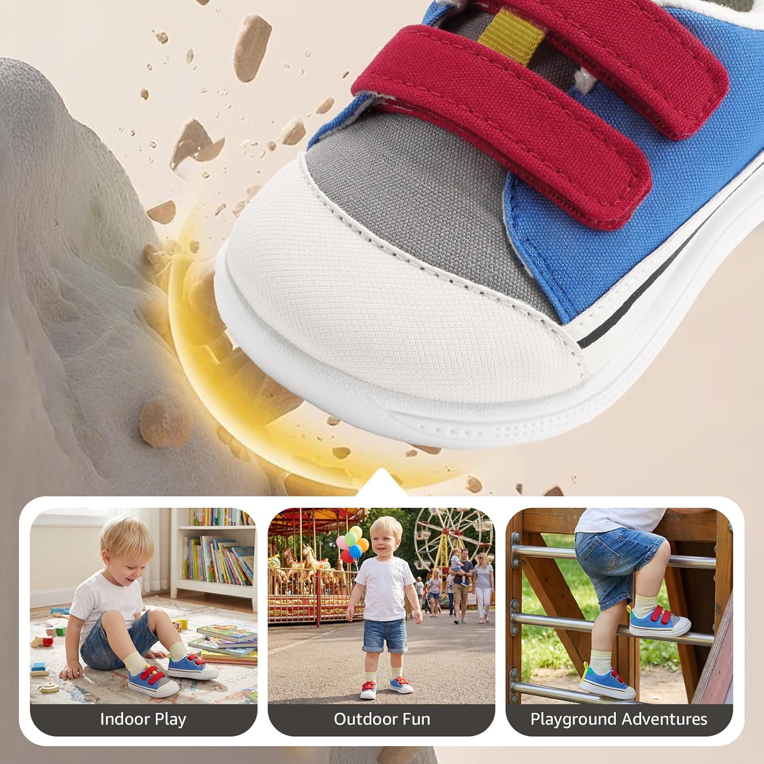 STQ Toddler Wide Toe Box Shoe Girl Boy Barefoot Hook and Loops Non-Slip Walking Baby Sneakers - Image 5