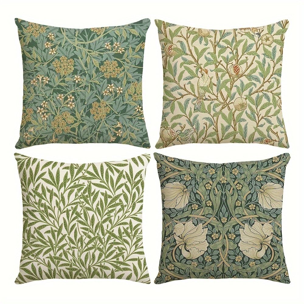 Cushion Cover 40 x 40 cm Set of 4 Linen with Classic Floral Pattern for — image 1