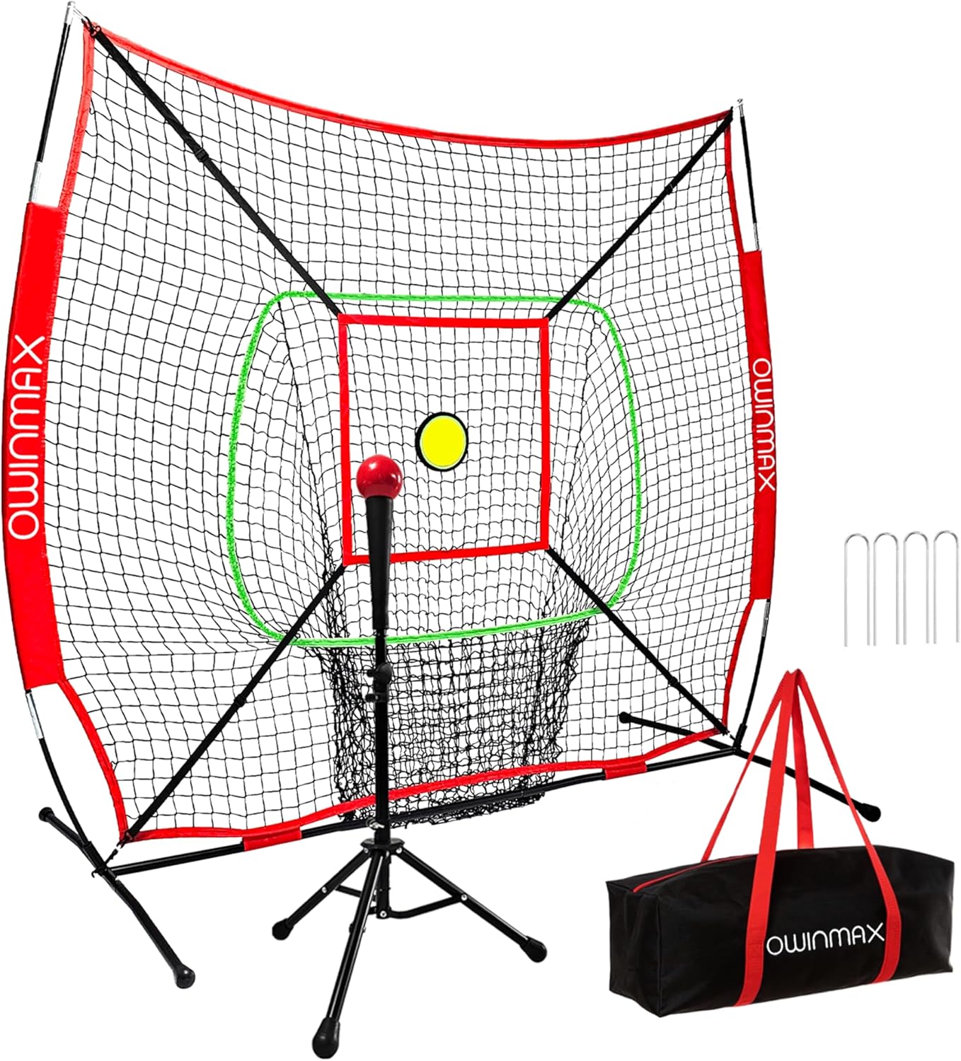 6x6FT Baseball Net, Baseball & Softball Training net with Batting Tee, Strike Zone & Circular Target and Weighted Ball, Portable Design with Compact Storage,Great for Kids