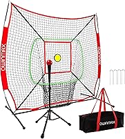 OwinMax 6x6FT Baseball Practice Net with Adjustable Batting Tee, Strike Zone Target, Weighted Ball - Portable Softball Training for Kids