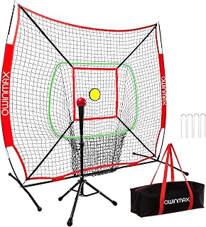 OwinMax 6x6FT Baseball Practice Net with Adjustable Batting Tee, Strike Zone Target, Weighted Ball - Portable Softball Training for Kids