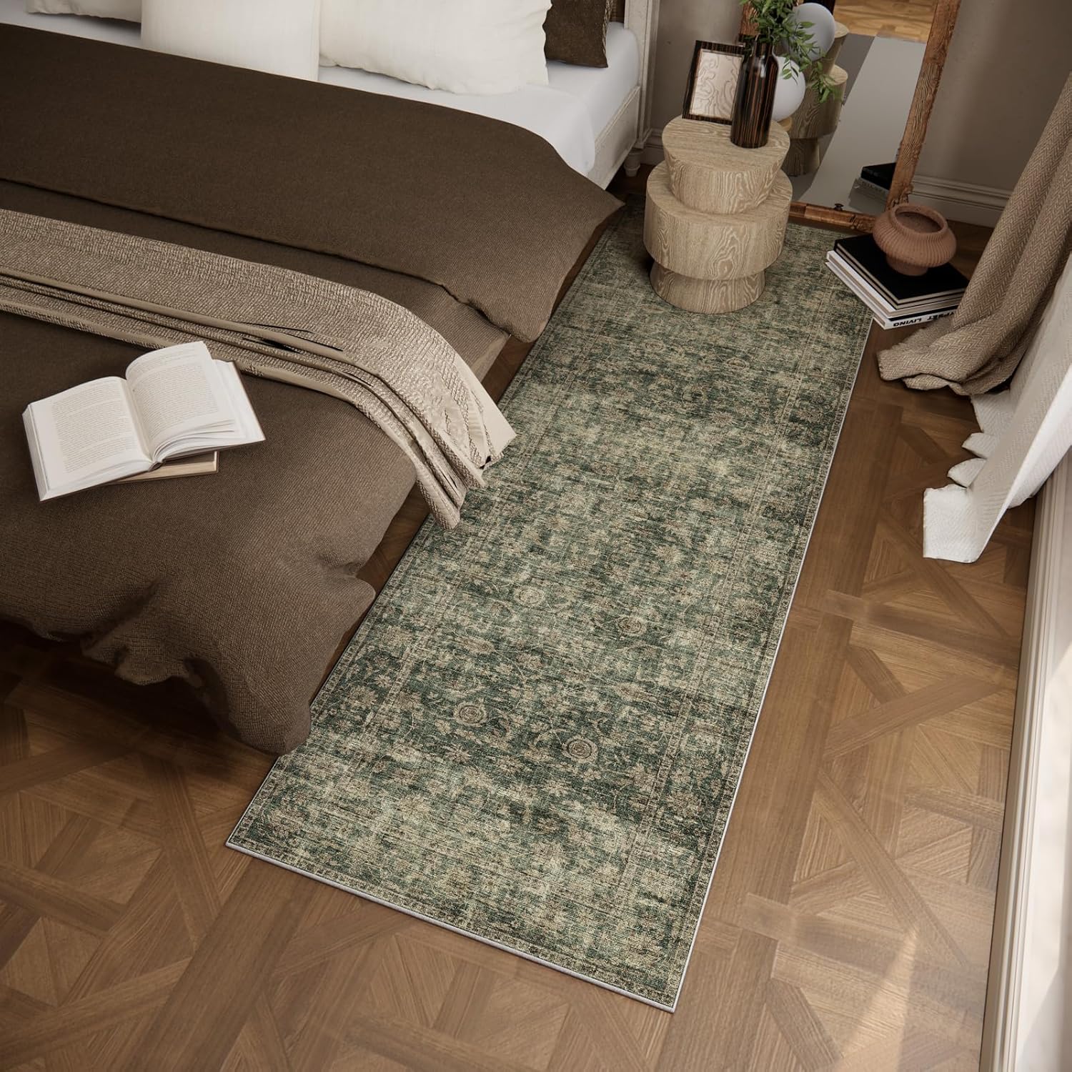 Washable Kitchen Rug Runners for Hallways: 2'x6' Entryway Rug with Non Slip Backing Low Pile Soft Indoor Floor Carpet Runner for Hallways Kitchen Laundry Room Bathroom Bedroom 2' x 6' (Rectangular) Dark Green