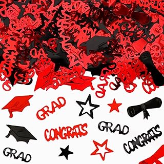 MARFOREVER Graduation Confetti Decorations, 2025 Black Red Party Table Confetti for 2025 Graduation Theme Events Class of 2025 Supplies Congrats Grad 2025 Graduation Party Decorations