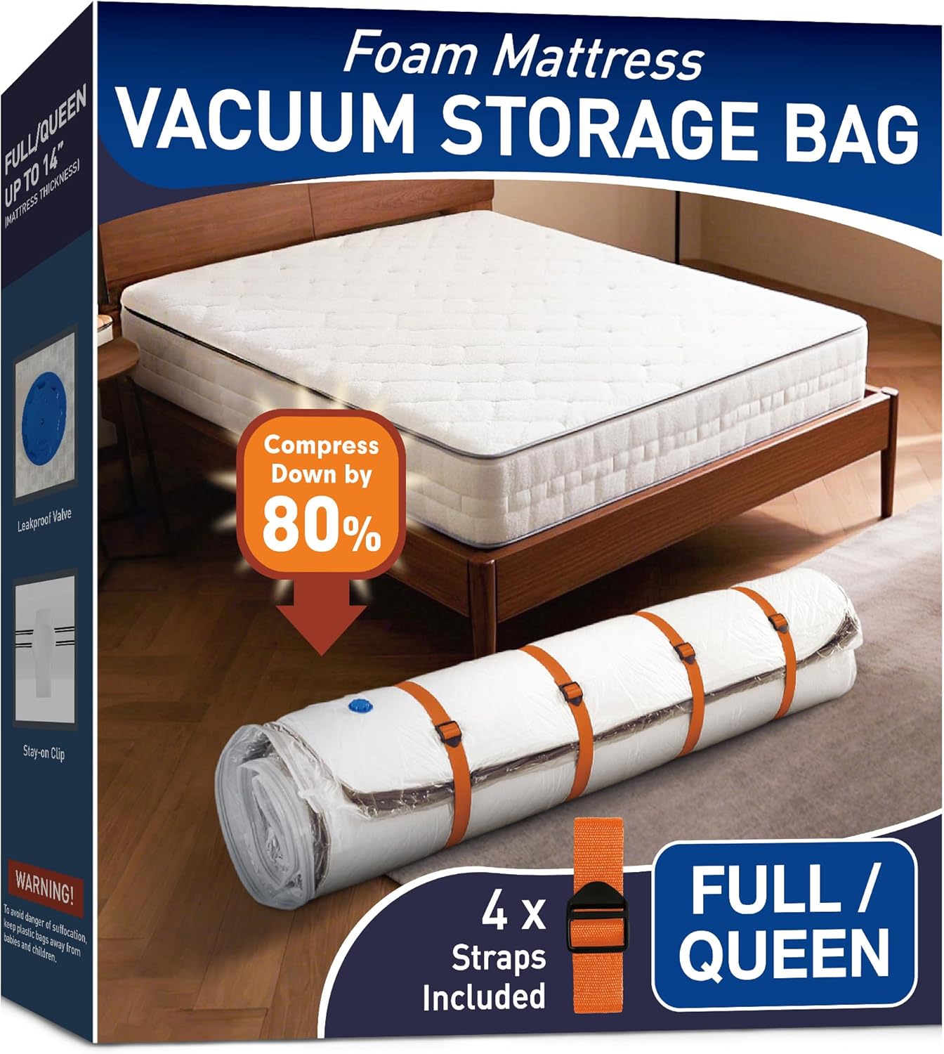 Mattress Vacuum Storage Bag for Memory Foam, Latex and Hybrid Mattress, Easy Moving and Storage (Full/Queen Size)