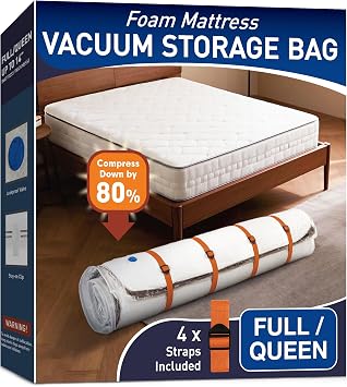 Mattress Vacuum Storage Bag for Memory Foam, Latex and Hybrid Mattress | Easy Moving and Storage Full / Queen Size