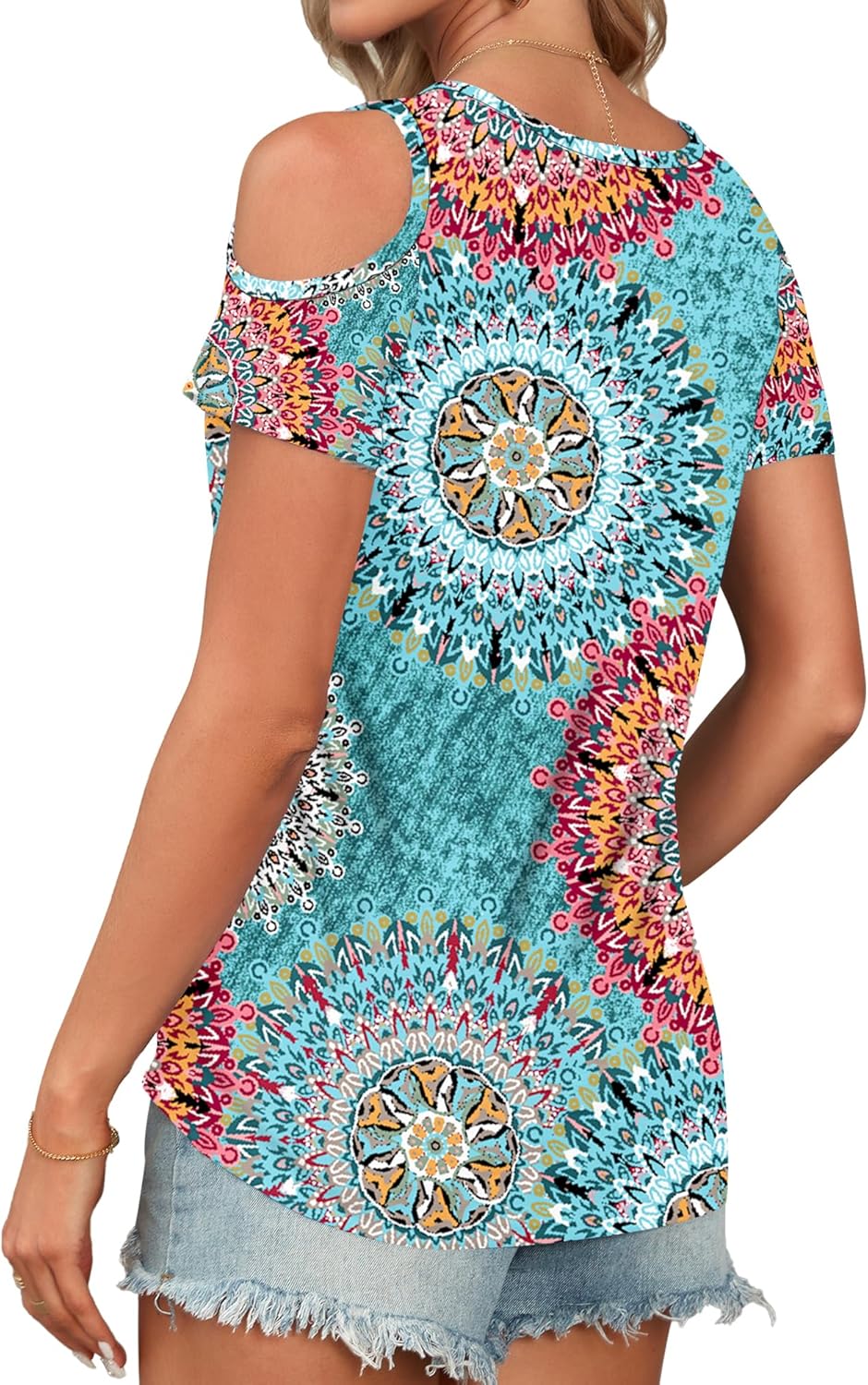 AUSELILY Womens Summer T Shirts Casual Ladies V Neck Tops Short Sleeve Cold Shoulder Loose Fit Blouse - Image 4