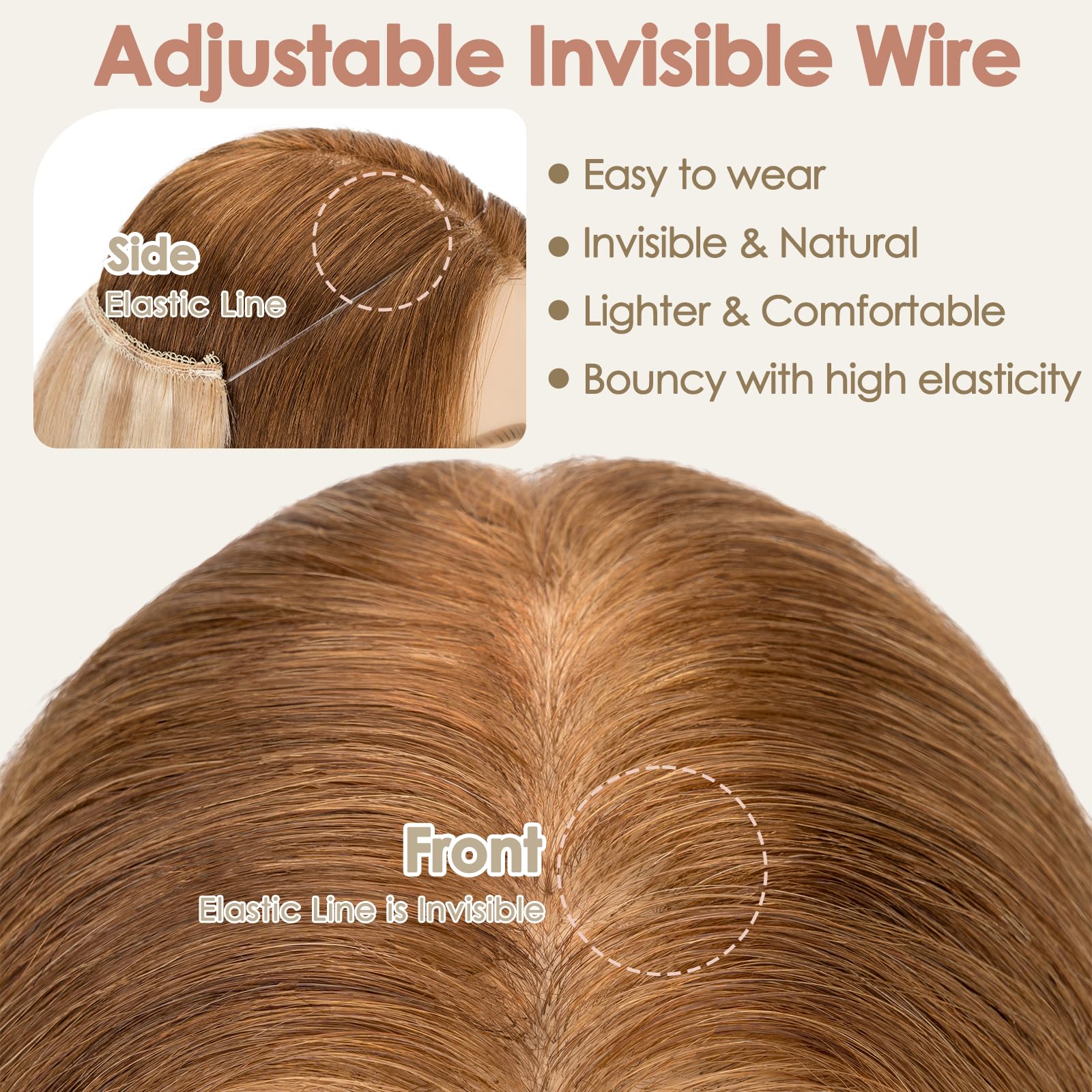 S-noilite Wire Hair Extensions Human Hair Ash Blonde/Bleach Blonde Invisible Fish Line Hair Extensions Real Hair One Piece Human Hair Extensions 14 Inch 60g - Image 4