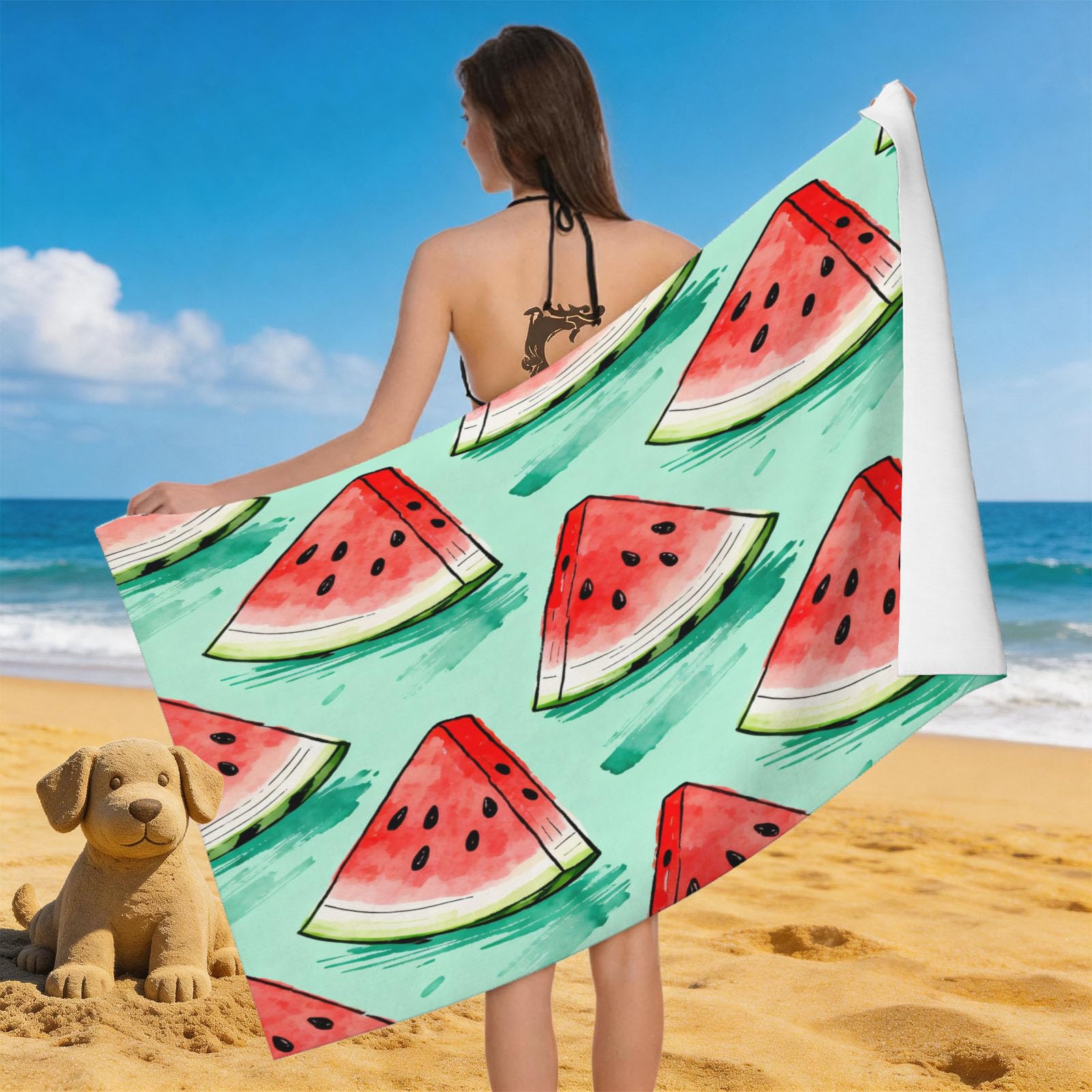 Leichong 3D Watermelon Slices Beach Towel Microfiber Soft Quick Dry for Adults, Summer Theme Bath Towel Lightweight Soft Absorbent for Travel Swimming Pool Sports, 75 x 150 cm
