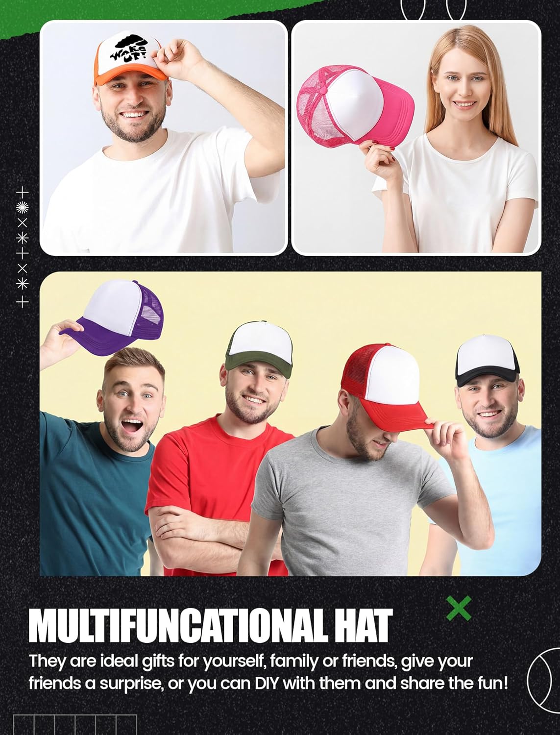 10 Pcs Sublimation Blank Trucker Hats Bulk Mesh Baseball Cap Polyester Mesh Trucker Hat for Men and Women