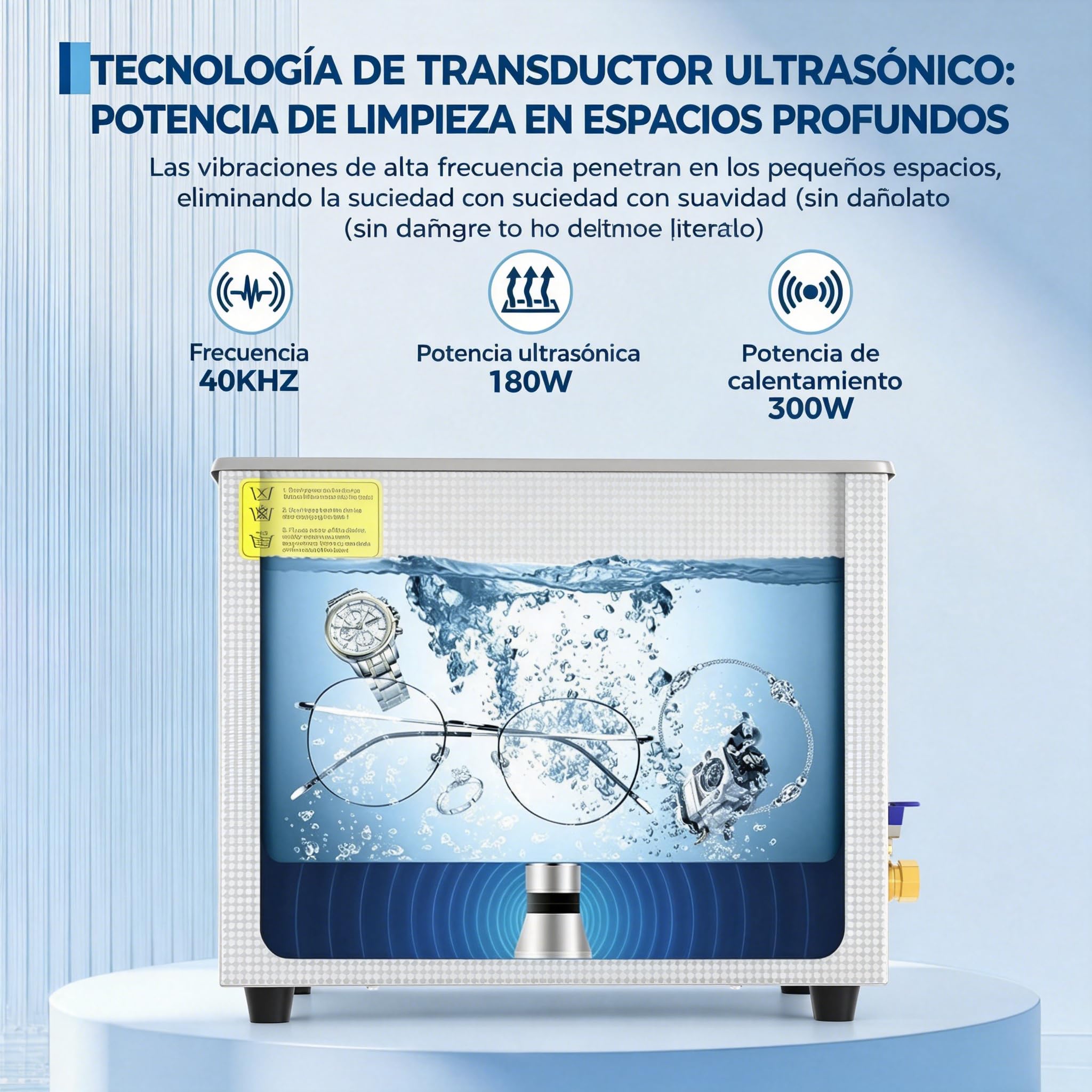 Garvee Limpiador Ultrasónico 6L 40kHz 60W, Máquina de Limpieza por Ultrasonidos en Acero Inoxidable 304, Panel Digital con Temporizador Ajustable 0-30 Min y Cesta para Joyas, Relojes, Gafas y Dental