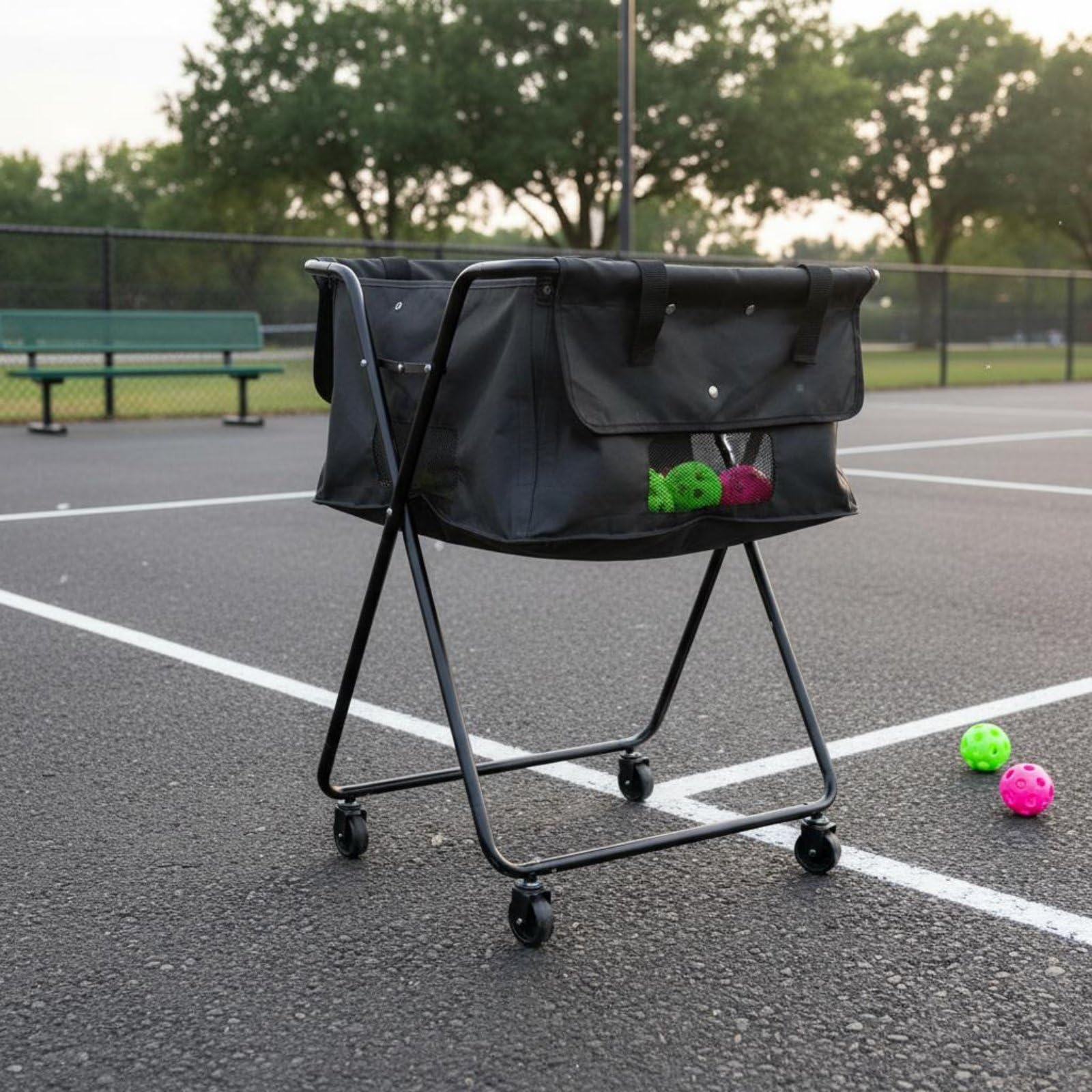 Carrello Raccogli Palline da Pickleball Grande Capacità Carrello Palline Tennis Pieghevole Struttura Robusta Cestino Raccoglipalle Tennis
