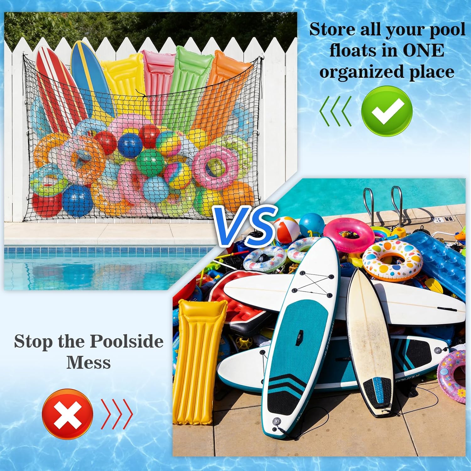 Extra Large Pool Float Storage Bag,79×47 in Hanging Pool Toy Organizer with 10 Hooks & 10 Zip Ties,Mesh Pool Storage Net for Inflatable Floats, Rafts, Balls, Pool Accessories