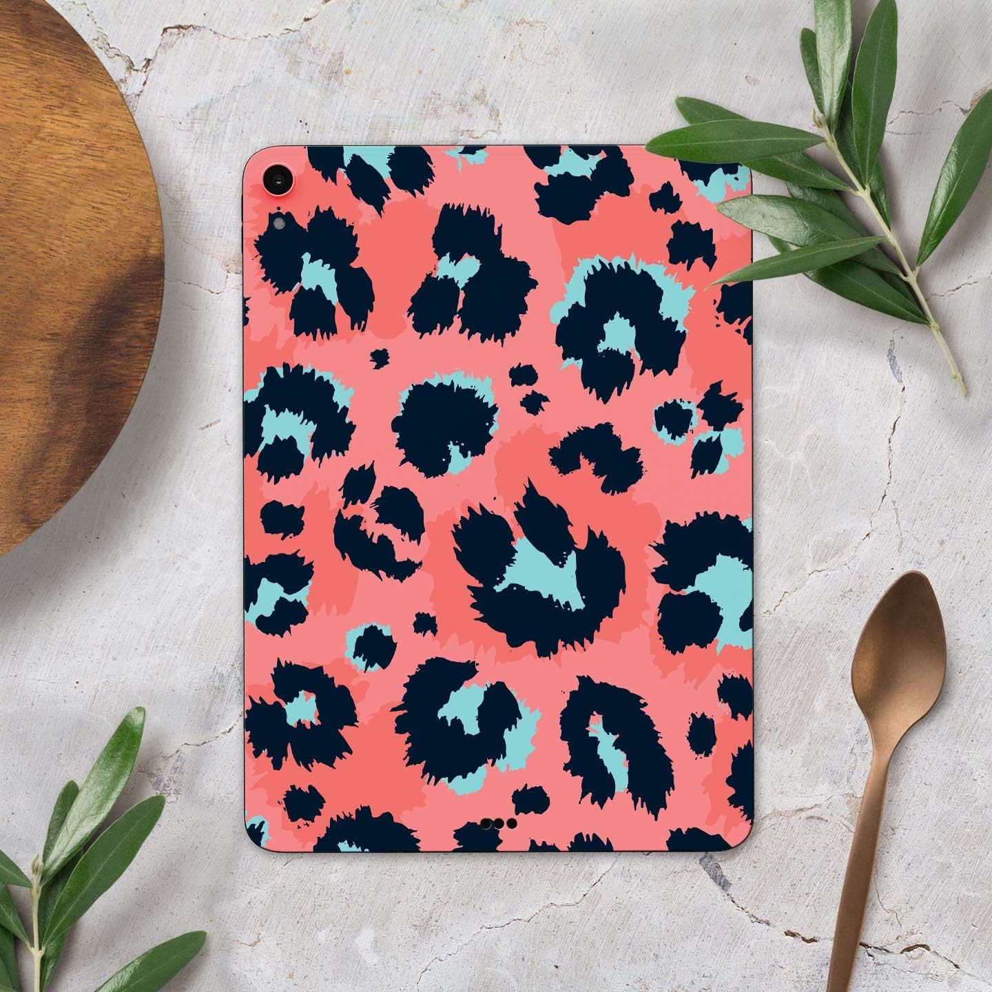 DesignSkinz - Leopard Coral and Teal V23 Full-Body Wrap Decal Protective Skin-Kit Compatible with Apple iPad 8th Gen 10.2" (A2270/A2428)