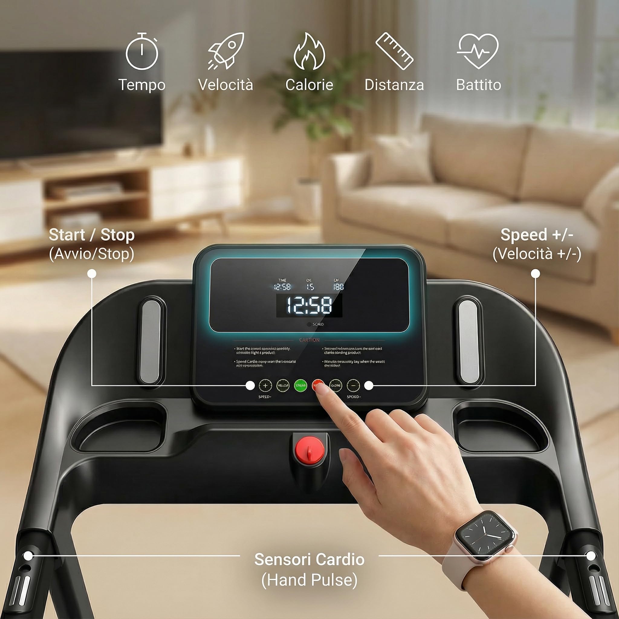 Tapis Roulant Salvaspazio 14km/h, Tapis Roulant Elettrico Pieghevole con Inclinazione 15%, Walking Pad Pieghevole da Casa, Motore Silenzioso 3.0 HP, Display LED, Portata 136 kg